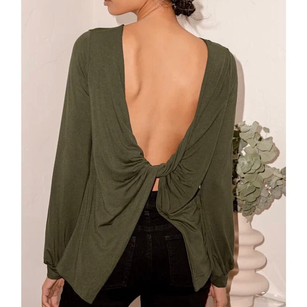 Lulus Spin Around Olive Green Long Sleeve Twist-Back Top Size S / US 4 / IT 40 - 2 Thumbnail