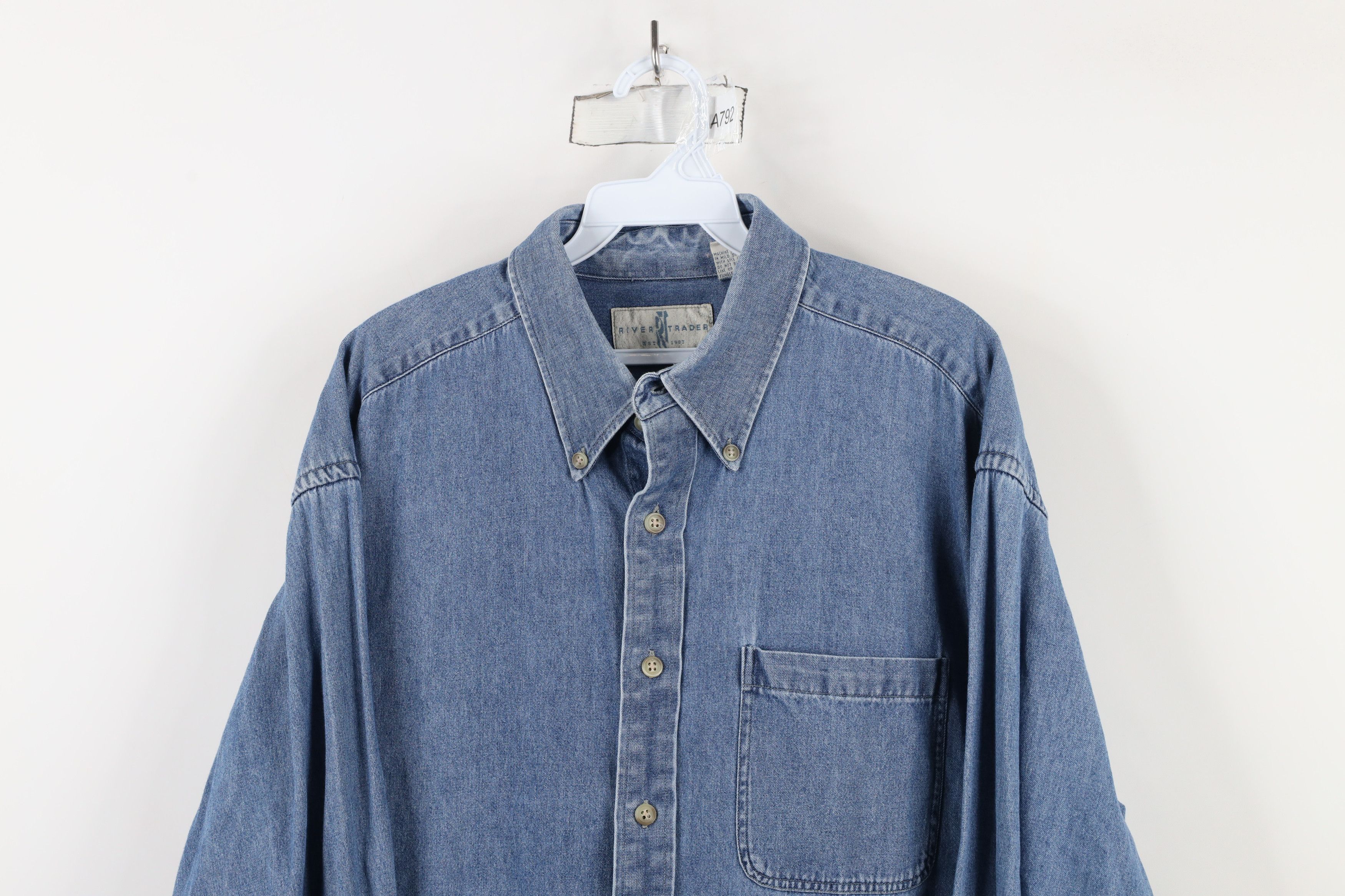 Vintage Vintage 90s Streetwear Collared Denim Jean Button Down Shirt Size US L / EU 52-54 / 3 - 2 Thumbnail