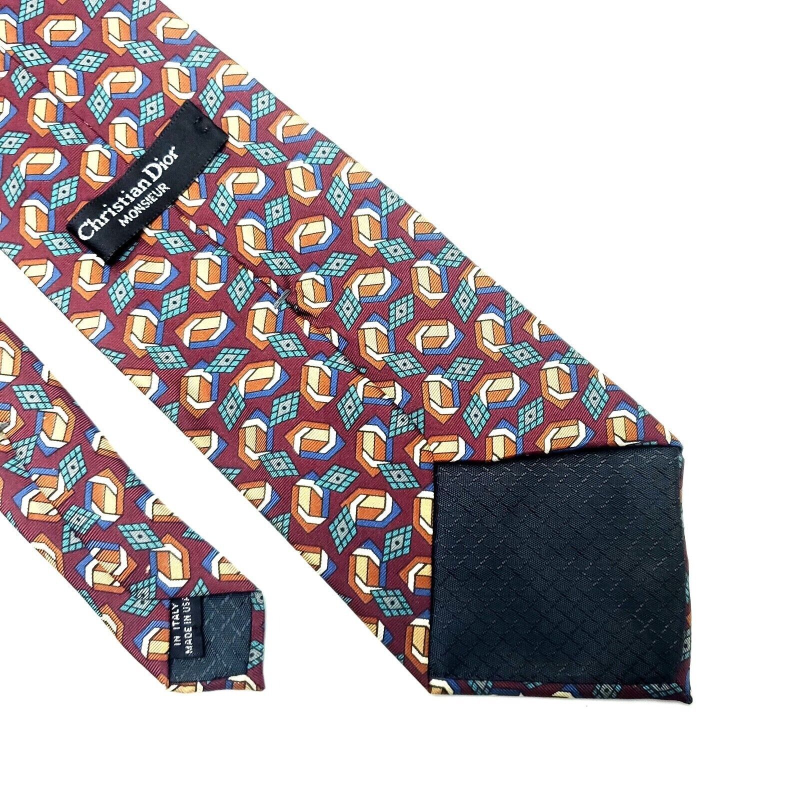 Christian Dior Monsieur Christian Dior Silk Tie Print Red Geometric Italy Size ONE SIZE - 3 Thumbnail