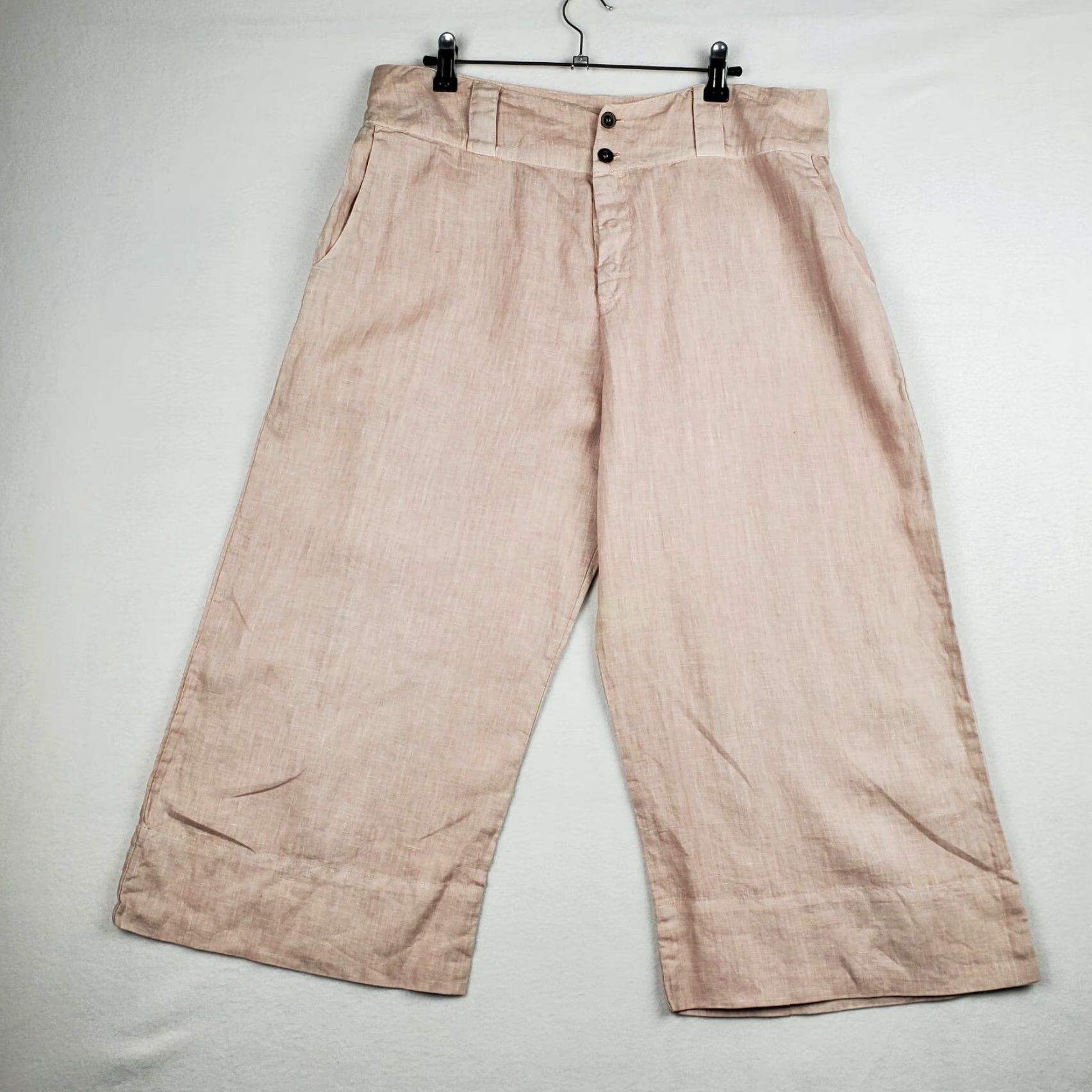 Pinko Shack Incorporated Capri Pants Women's Large Pink 100% Linen High-Rise Wide Leg Size 36" / US 14 / IT 50 - 2 Thumbnail