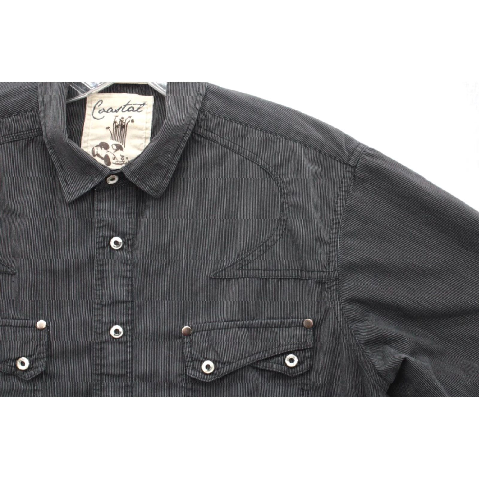Vintage Coastal Clothing Co Shirt Men's Large Snaps Short Sleeve Black White Pin stripe Size US L / EU 52-54 / 3 - 2 Thumbnail
