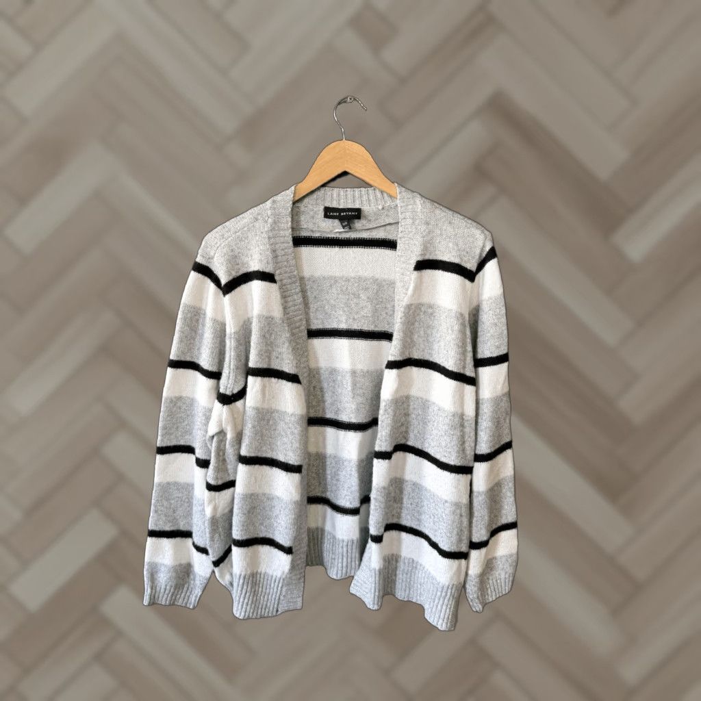 Vintage VINTAGE Lane Bryant Womens Gray Striped Knit Cardigan Sweater Open Front Plus Size 22/24 Size 3XL / US 20-22 - 1 Thumbnail