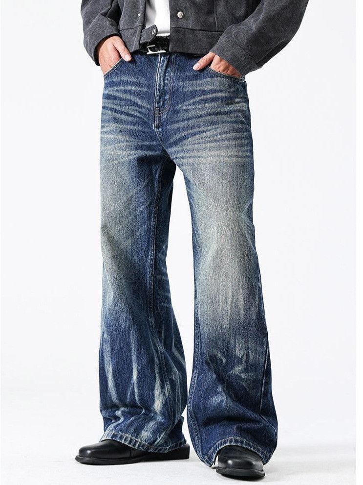 Vintage Men's Irregular Bleached Whiskered Distressed Flared Jeans Size US 32 / EU 48 - 1 Thumbnail