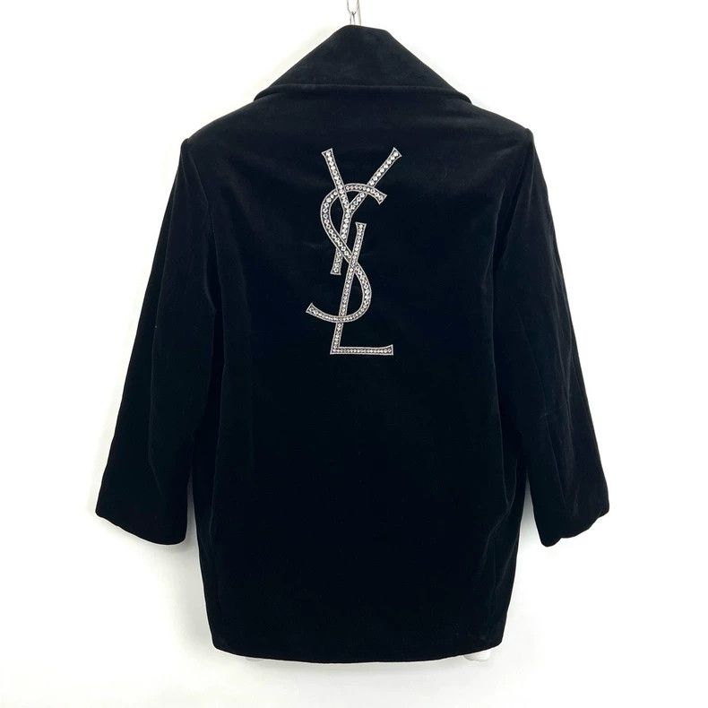 Saint Laurent Paris Saint Laurent ParisBlack rhinestone letter logo velvet qui Size ONE SIZE - 3 Thumbnail
