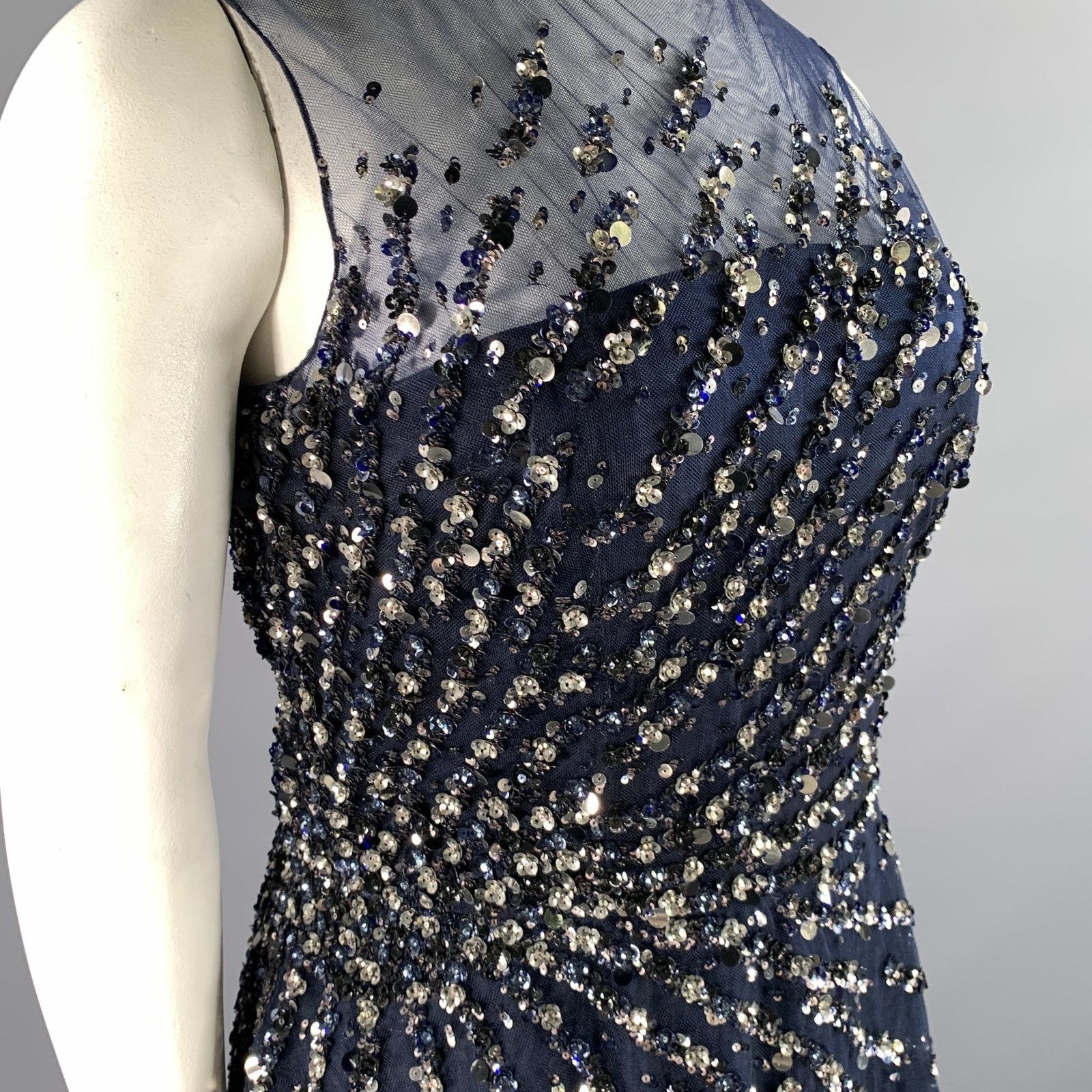 Carolina Herrera CAROLINA HERRERA Size 14 Navy Silver Nylon A-Line Long Gown Size XL / US 12-14 / IT 48-50 - 3 Thumbnail