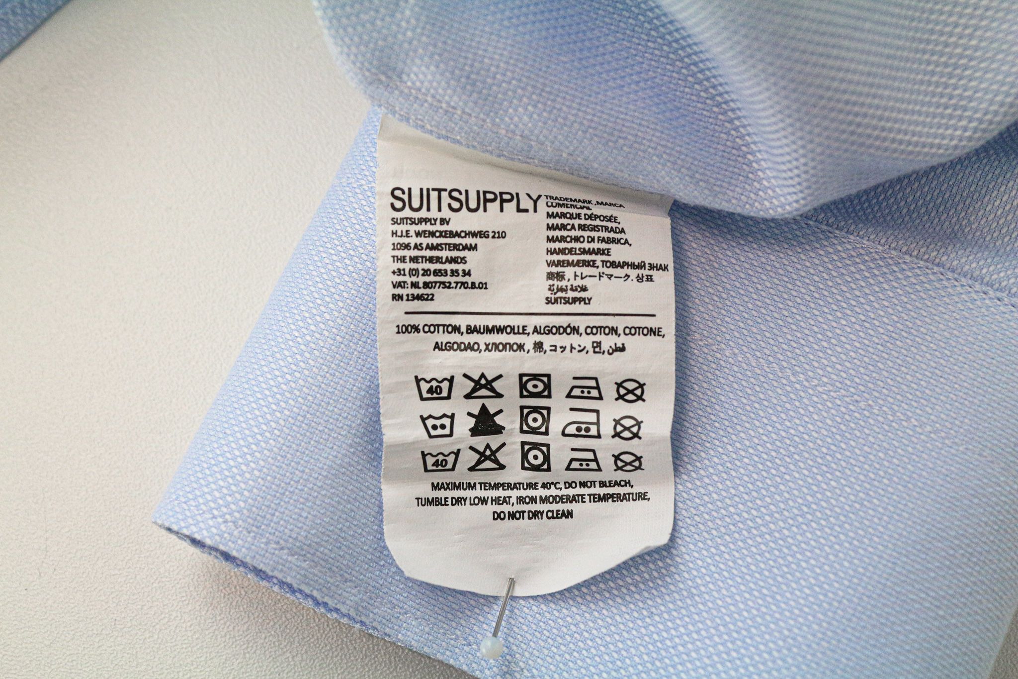 Suitsupply 43/17 Slim Blue Cotton Cutaway Twill Shirt 78345 Size 42R - 5 Thumbnail