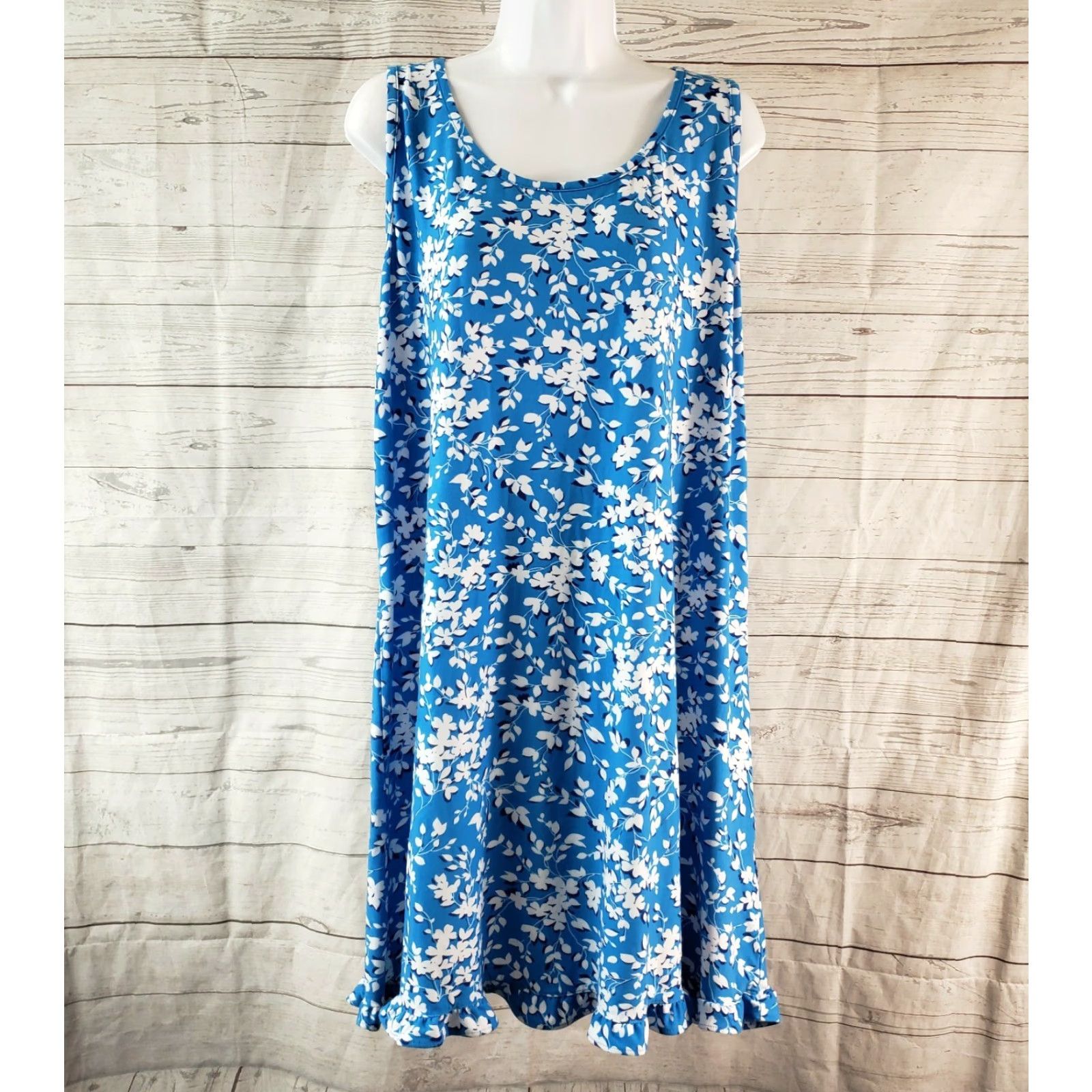 Vintage Draper James Dress Women's Sleeveless Ruffle Nightie Blue Shadow Floral L/XL Casual Lightweight Scoop Neck Pullover Size ONE SIZE - 2 Thumbnail