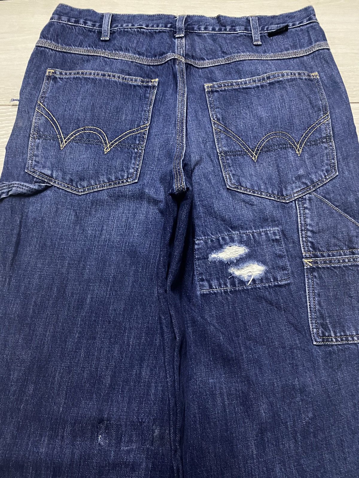 Japanese Brand Vintage Edwin Blue Wash Patches Distressed Super Baggy Jeans Size US 31 - 4 Thumbnail