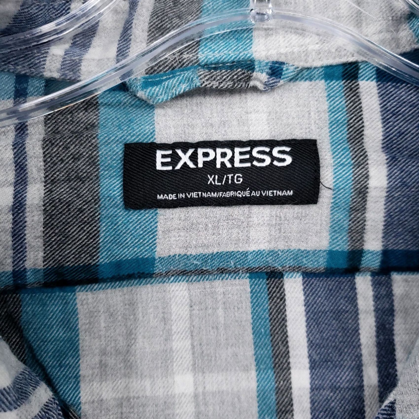 Express Express Mens XL Blue Plaid Button-Up Shirt Long Sleeves Casual Cotton Pockets Size US XL / EU 56 / 4 - 3 Thumbnail