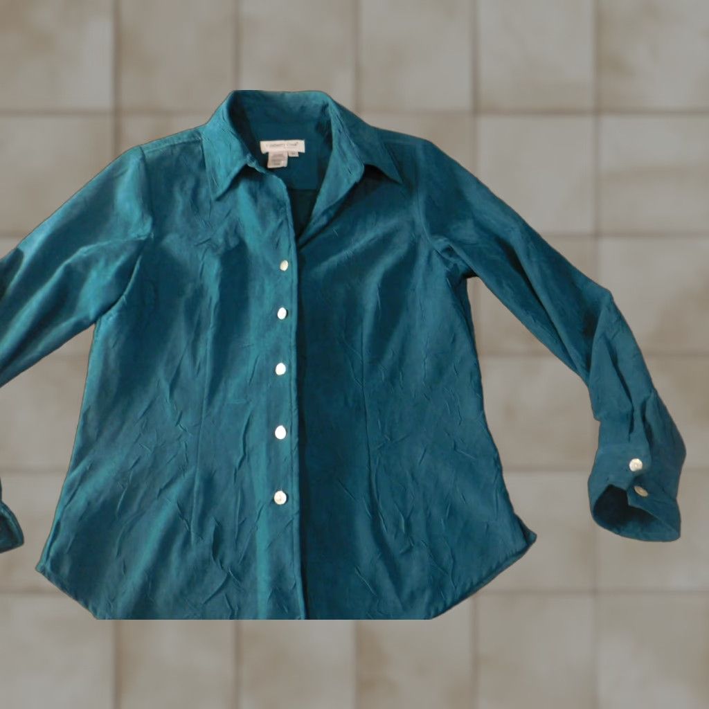 Coldwater Creek Coldwater Creek Button-Up Shirt Womens XS Green Nylon Polyester Cap Sleeve Collared Long Sleeve Casual Classic Ruffle Breathable Vintage No Size XS / US 0-2 / IT 36-38 - 1 Thumbnail