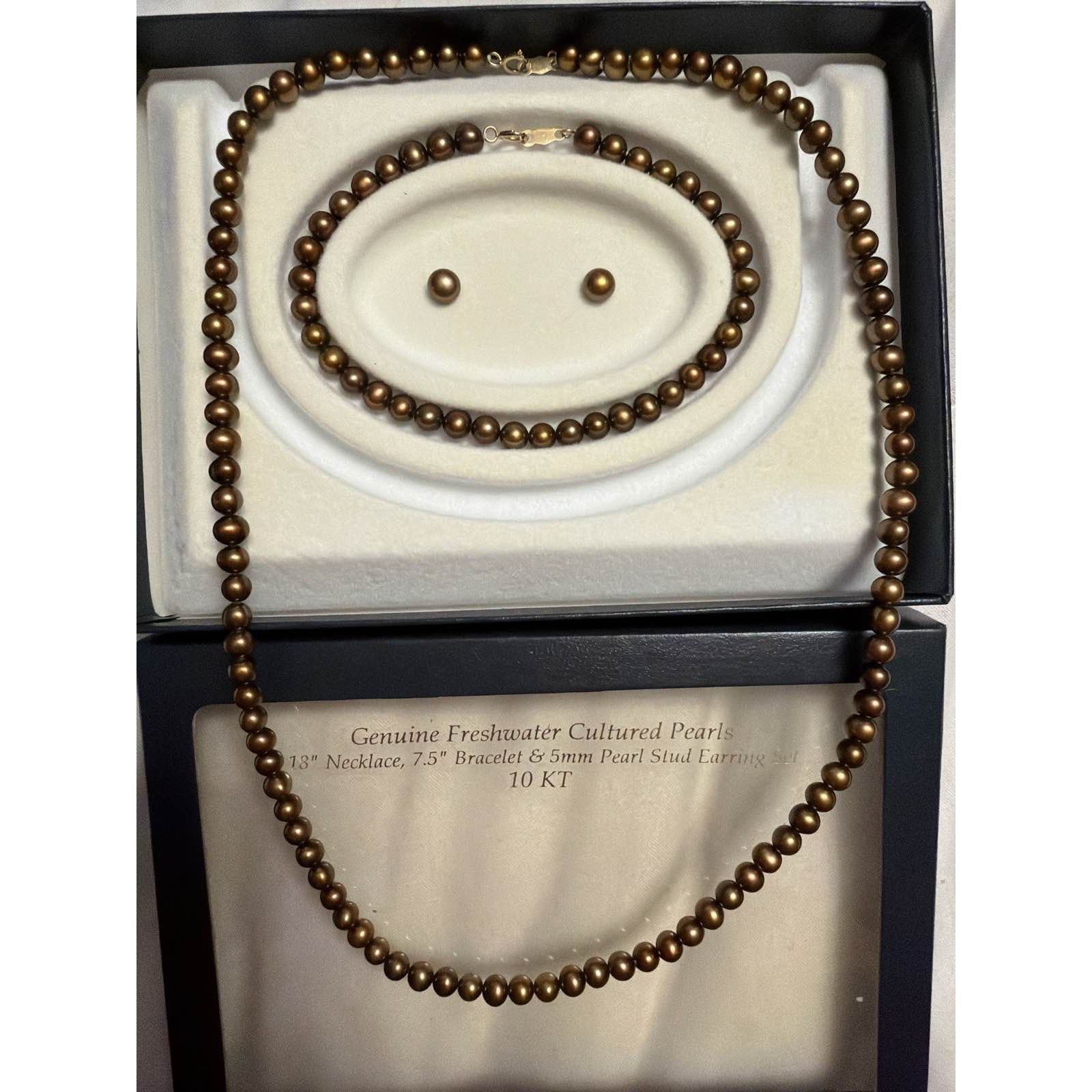 The Unbranded Brand Cultured Chocolate Pearl Necklace Bracelet Earring 10KT Gold Size ONE SIZE - 5 Thumbnail