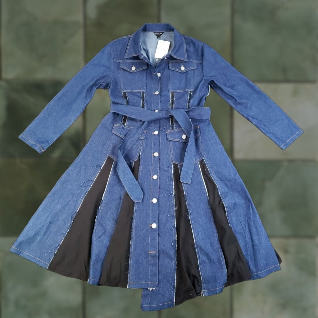 Denime Beulah Denim Dress Womens Size Small Blue Belted Button Up Stretch Fit Flare Size S / US 4 / IT 40 - 1 Thumbnail