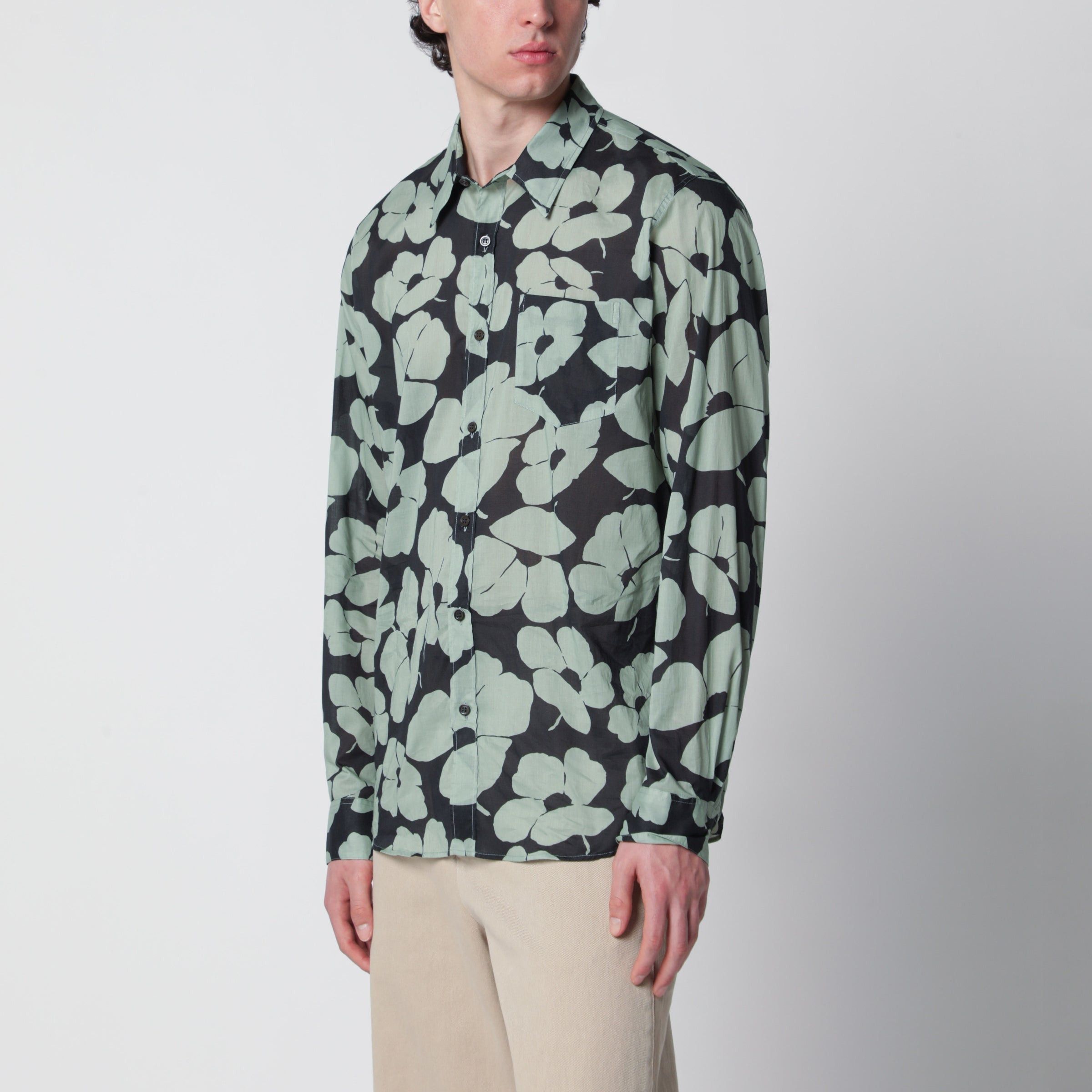 Dries Van Noten Dries Van Noten Shirt With Floral Print Pistachio Color Size US L / EU 52-54 / 3 - 1 Thumbnail