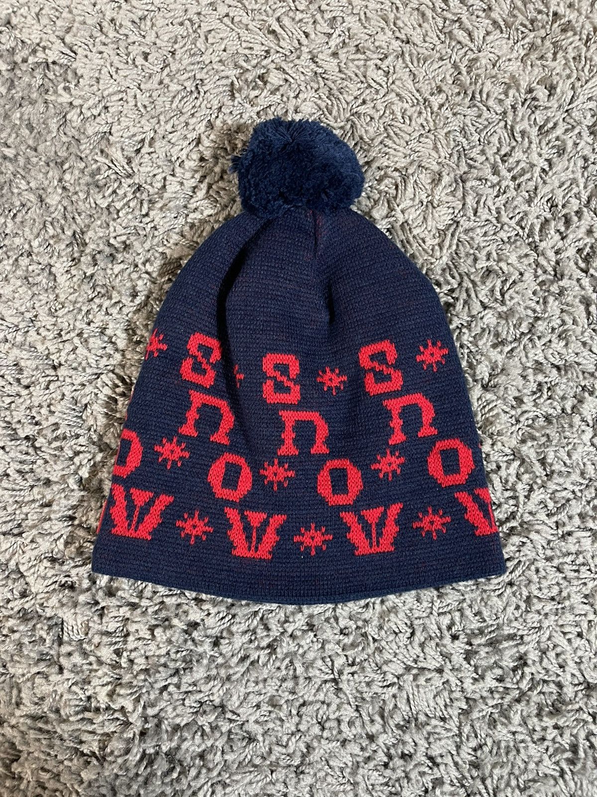 Supreme 2014FW Supreme Snow Pom Bobble Beanie Hat Navy Red Size ONE SIZE - 2 Thumbnail
