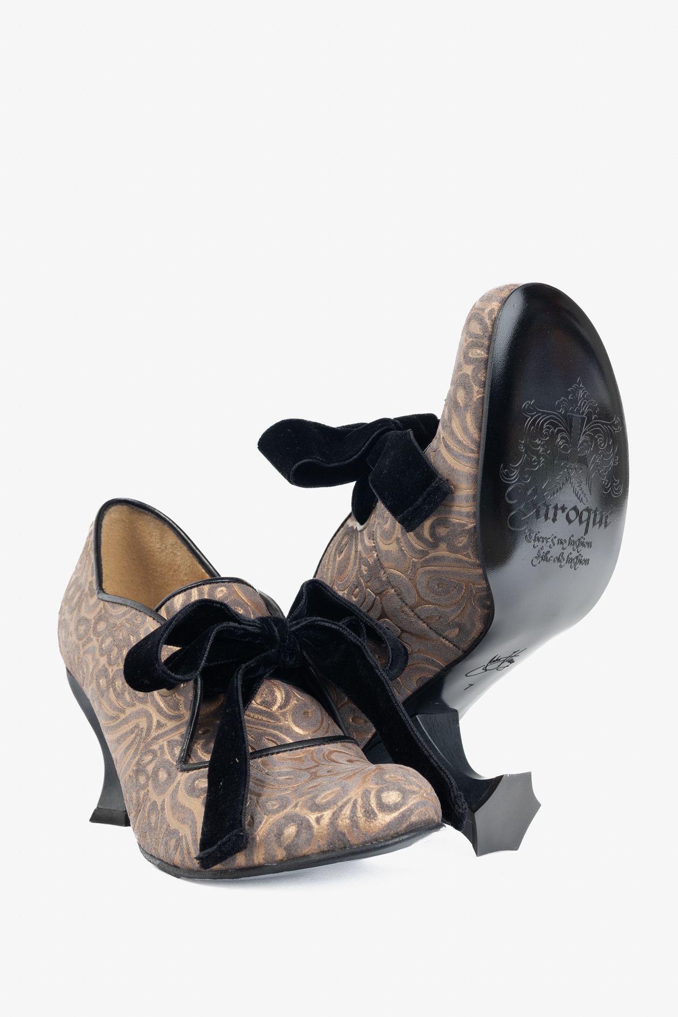 John Fluevog John Fluevog Elisabetta "Black & Gold" Floral Brocade Heels Size US 7 / IT 37 - 4 Thumbnail