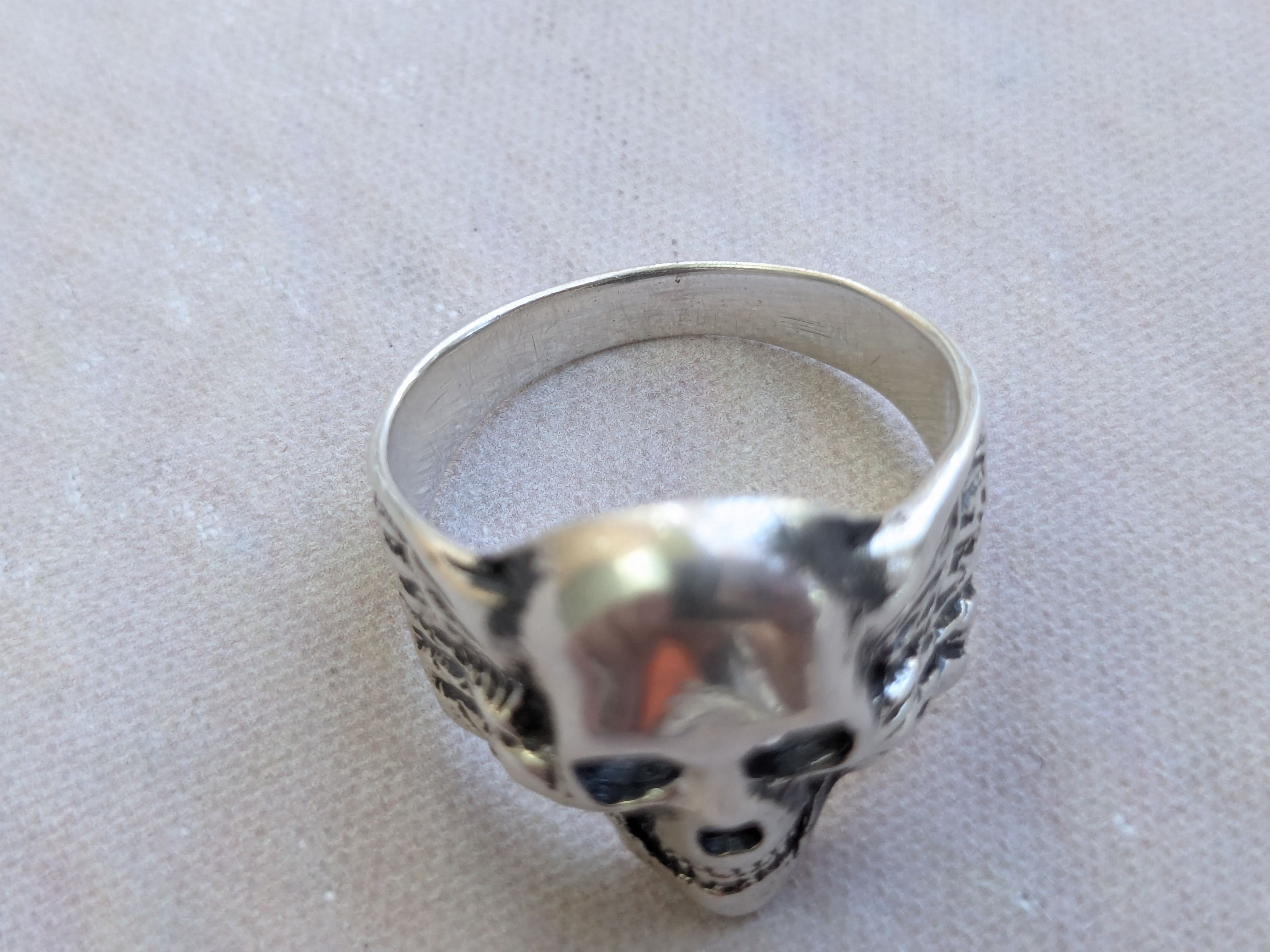 Jewelry × Vintage Vintage Sterling Silver Skull Ring Biker 10.75 Wings Size ONE SIZE - 9 Thumbnail