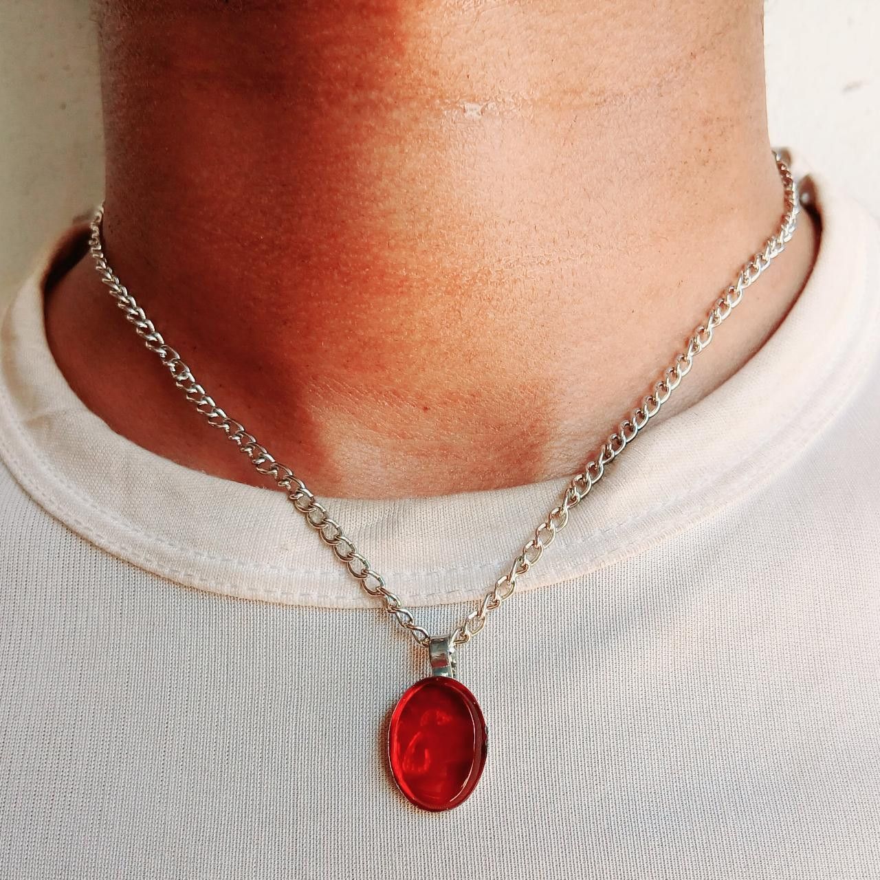 Other Retro Silver Chain Natural Gemstone Pendant Necklace Size ONE SIZE - 1 Thumbnail