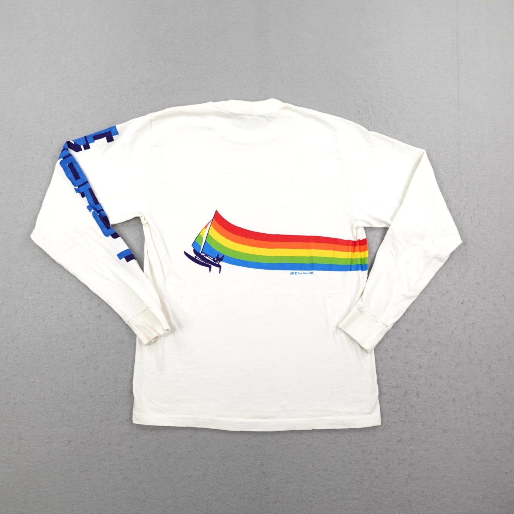 Vintage VINTAGE Crazy Shirts T-Shirt Mens Medium White Rainbow Sailboat 80s Graphic Beach Nautical Size US M / EU 48-50 / 2 - 6 Thumbnail