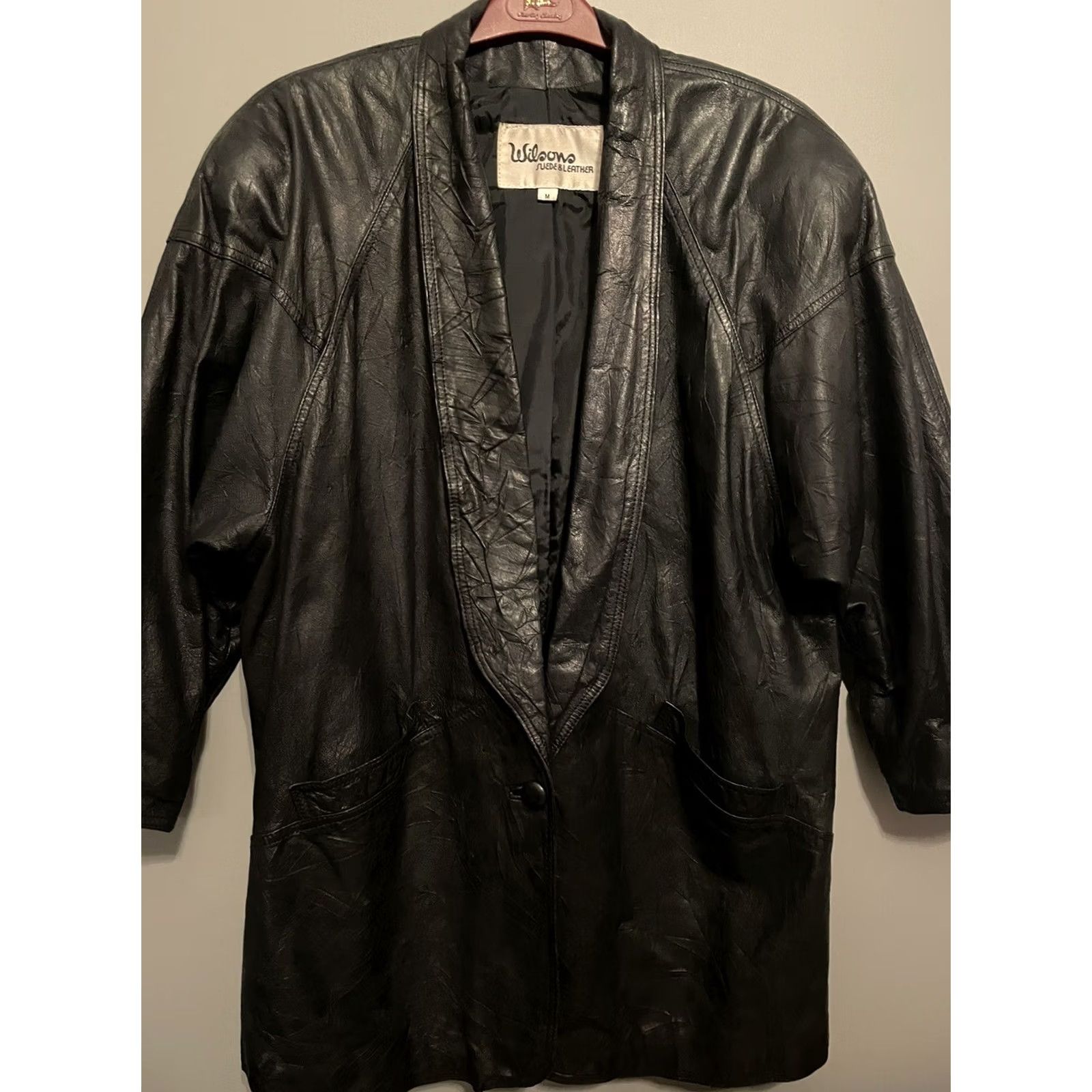 Vintage VINTAGE Men’s Trench Coat Wilsons Leather Black Long Button Double Breasted 90s Mens M Size US M / EU 48-50 / 2 - 2 Thumbnail