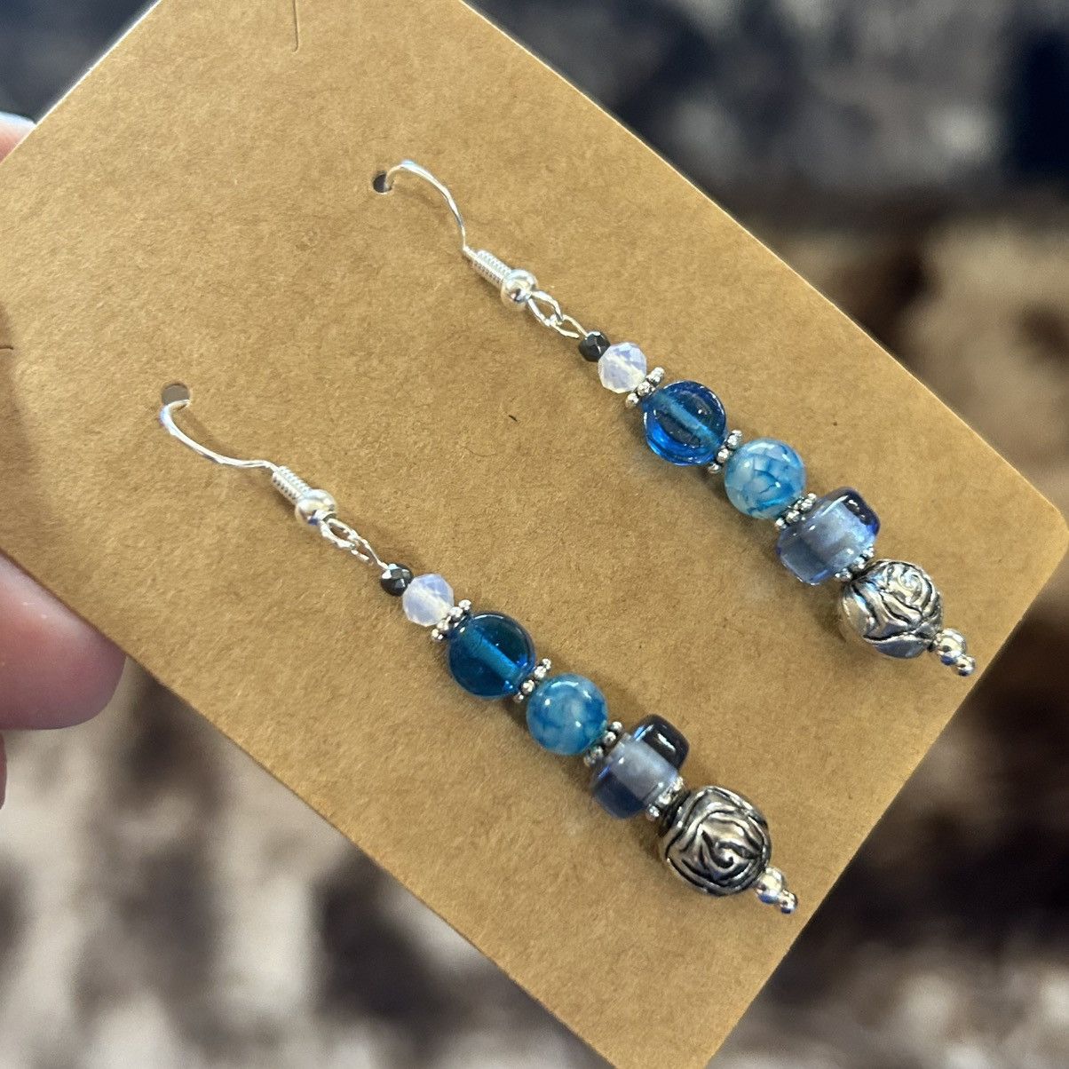 Handmade Handcrafted vintage bead dragon vein agate earrings Size ONE SIZE - 1 Thumbnail