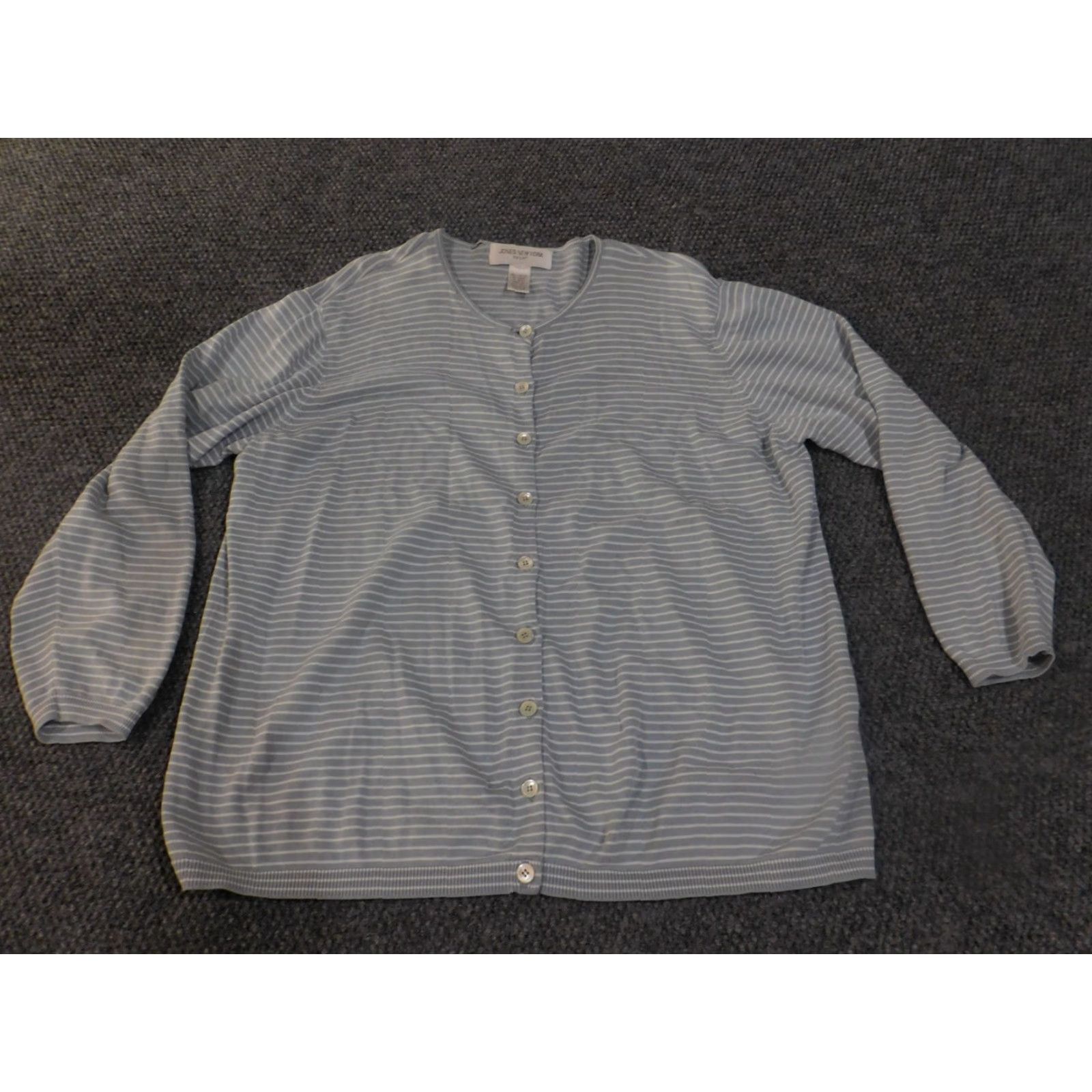 Jones New York Jones New York Sweater Cardigan Womens 2X Blue White Striped Button Crew Neck Puff Sleeve Size XXL / US 16-18 / IT 52-54 - 3 Thumbnail