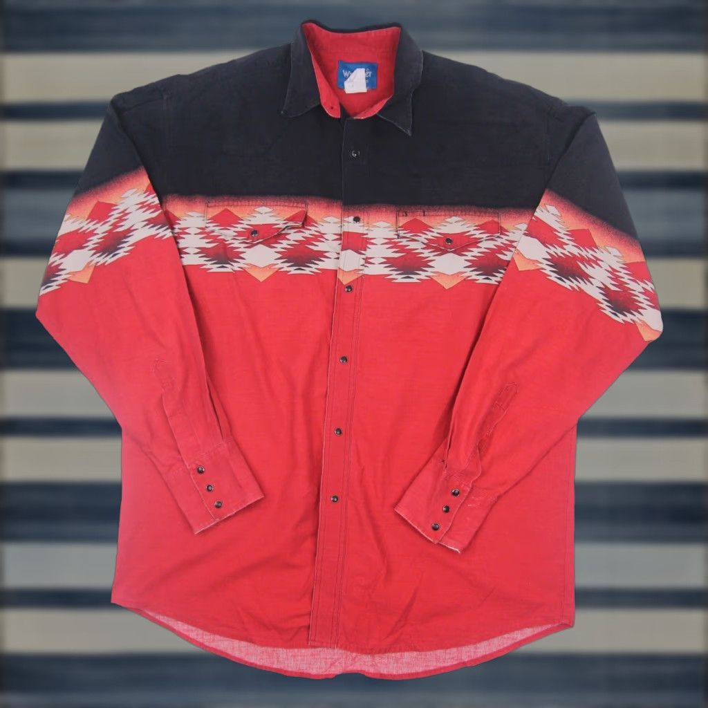 Wrangler VINTAGE Wrangle Aztec Southwestern Art Pearl Snap Down Western Shirt Red Mens XL Size US XL / EU 56 / 4 - 1 Thumbnail