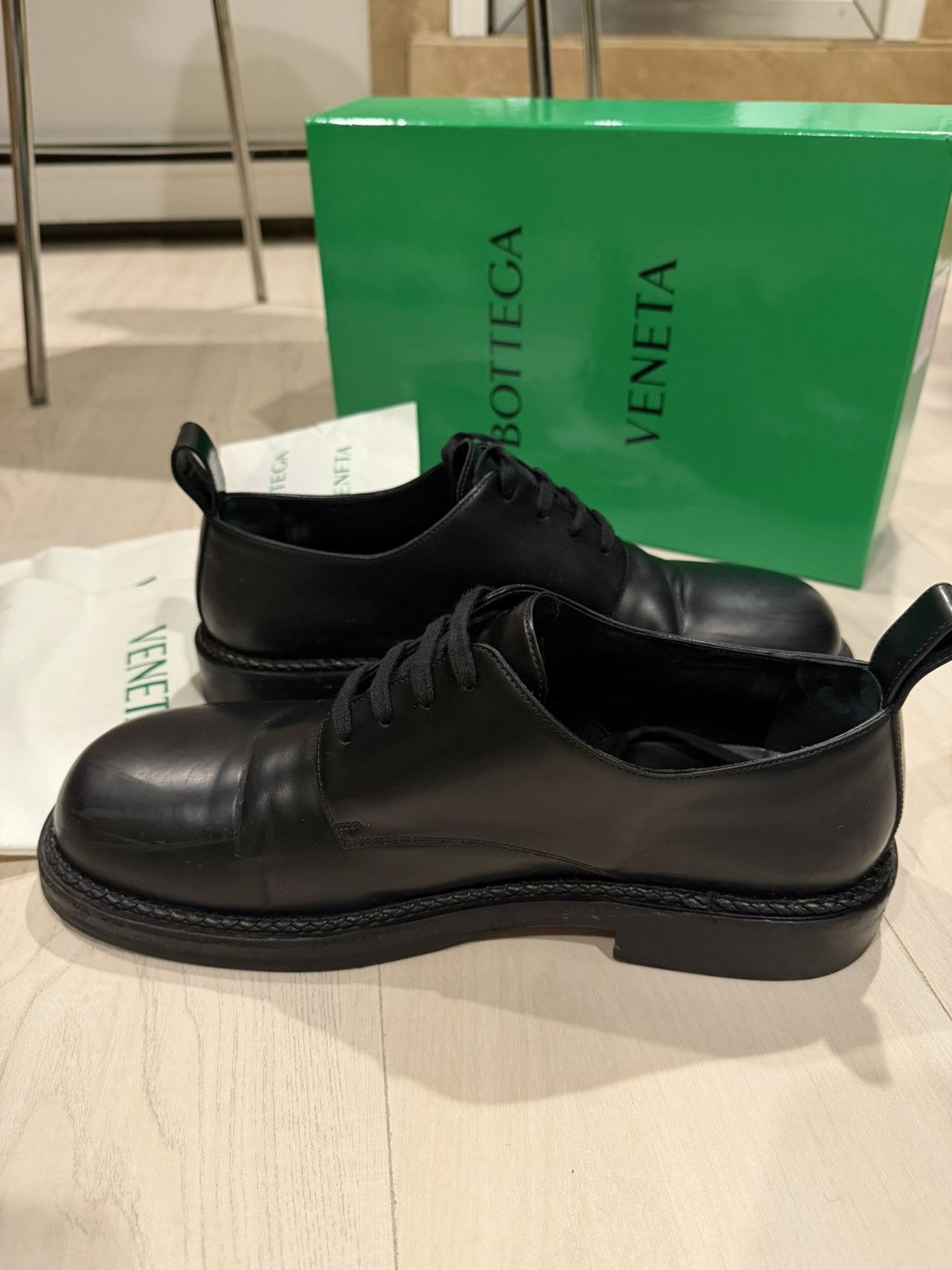 Bottega Veneta Black Leather Derby Lace Up Casual Shoes Size US 12 / EU 45 - 5 Thumbnail