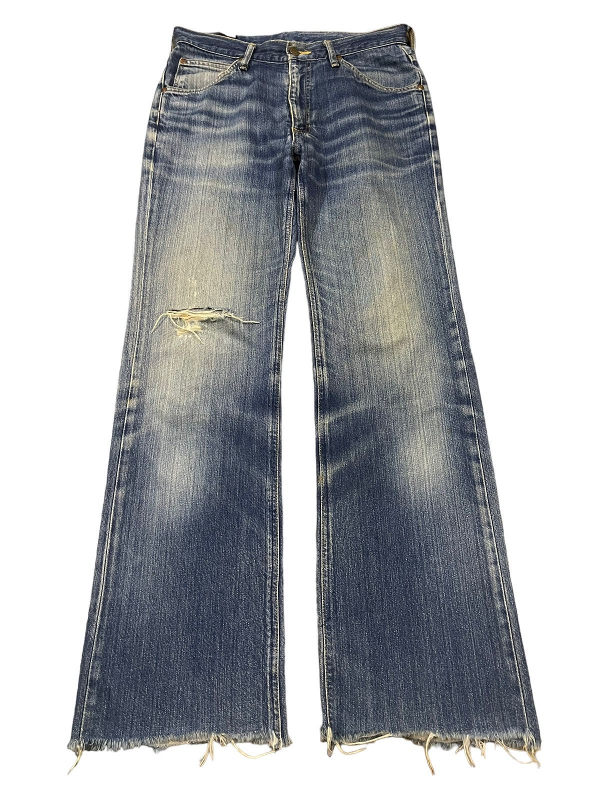 Lee Vintage 90s Lee Blue Wash Distressed Flare Jeans Size US 31 - 1 Thumbnail