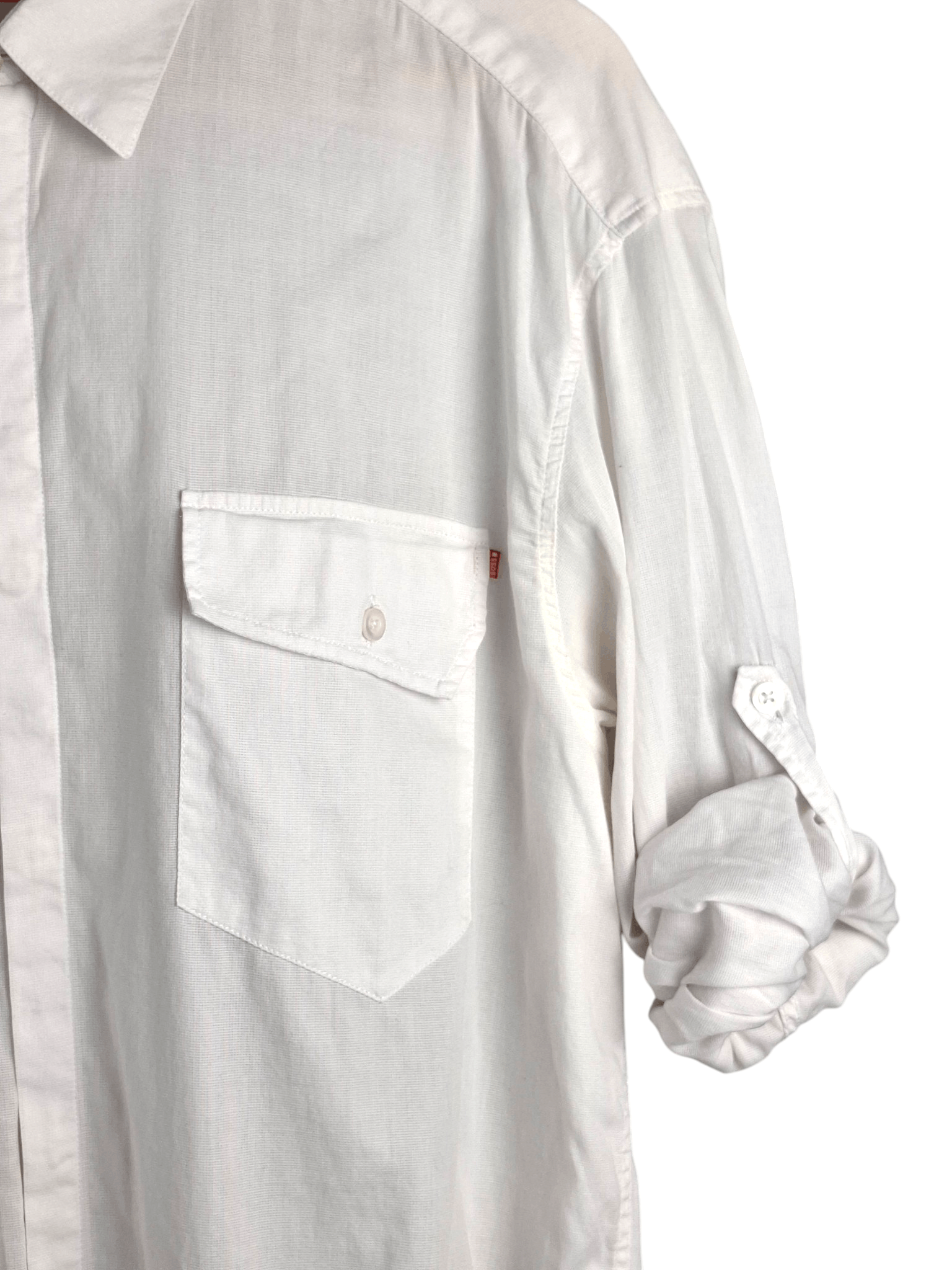 Hugo Boss Hugo Boss White Cotton Shirt Drawstring Hem Roll Tab Sleeve Size US L / EU 52-54 / 3 - 5 Thumbnail