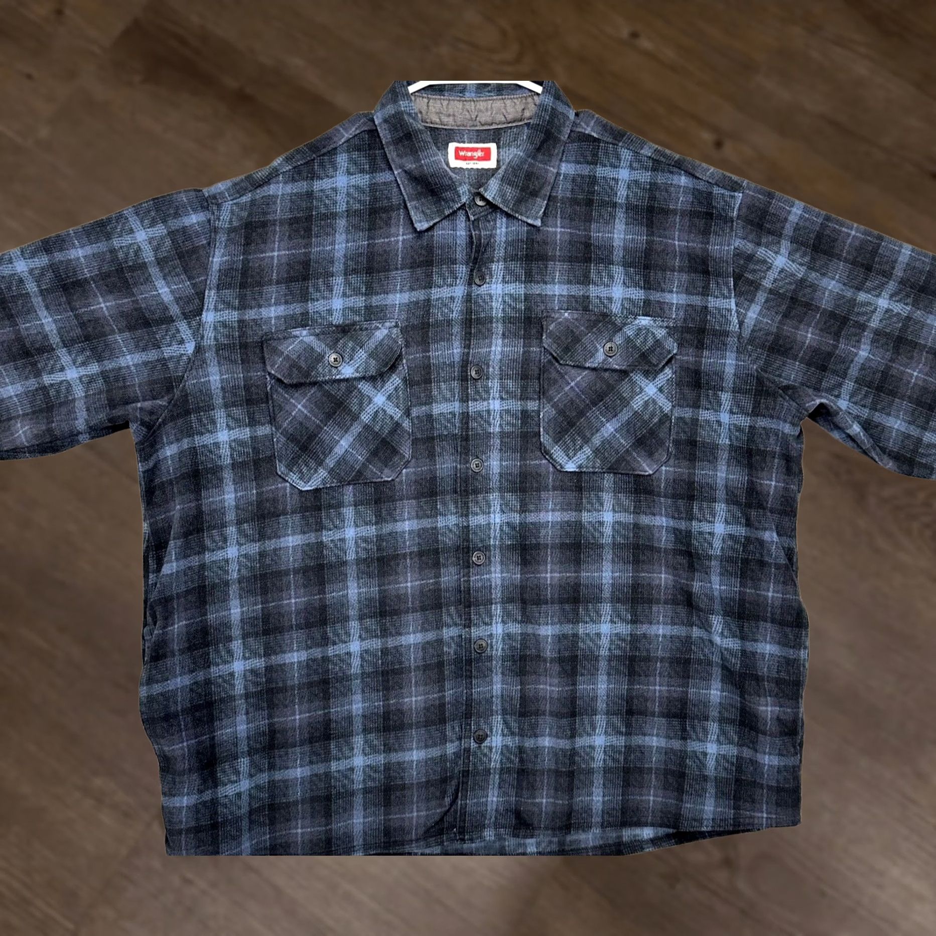 Wrangler Wrangler Shirt Adult XL Blue Plaid Fleece Shacket Button Up Flap Pockets Mens Size US XL / EU 56 / 4 - 1 Thumbnail