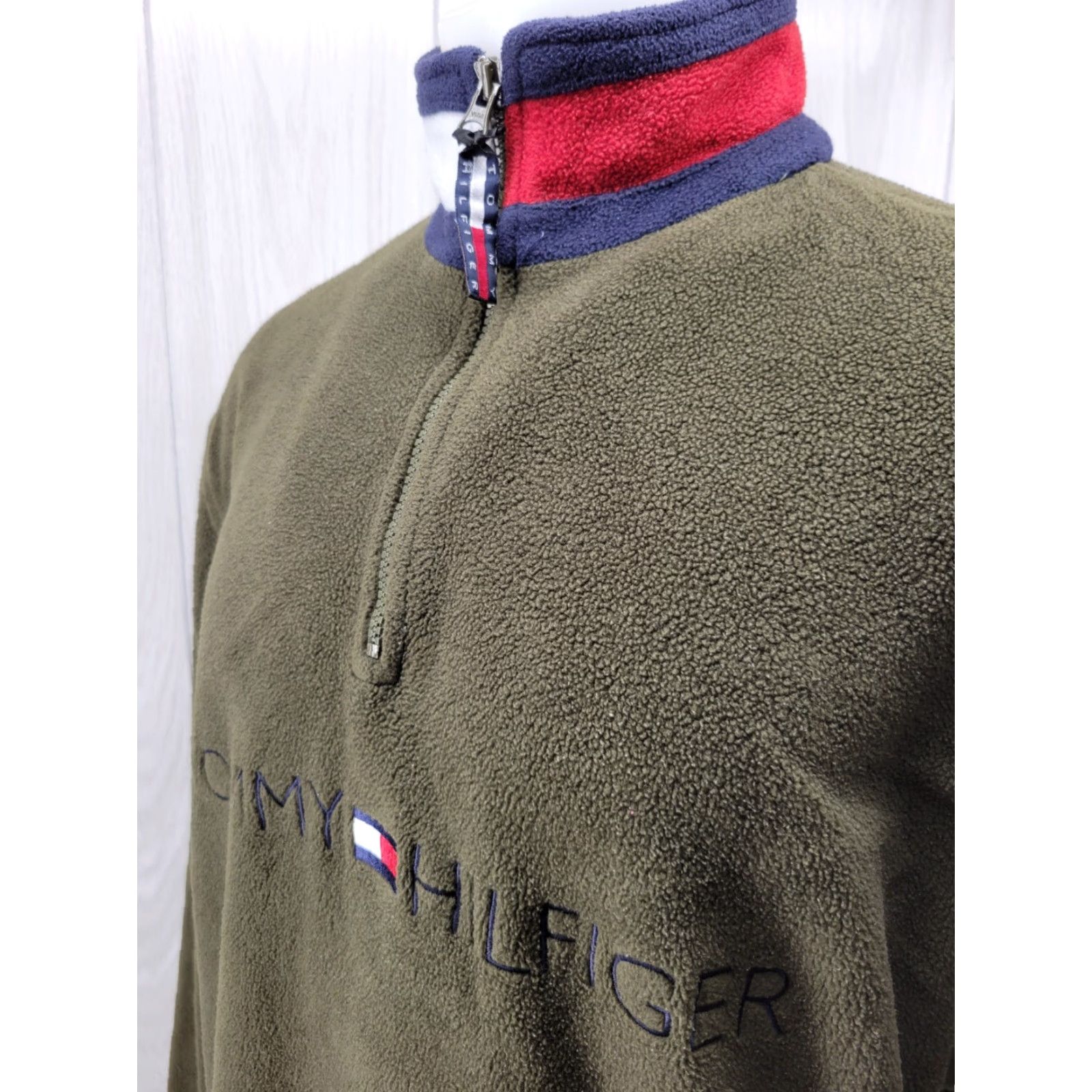 Tommy Hilfiger VINTAGE Tommy Hilfiger Flag Logo Outdoors Spellout Fleece Pullover Shirt Mens Green Medium SZ Med Size US M / EU 48-50 / 2 - 3 Thumbnail