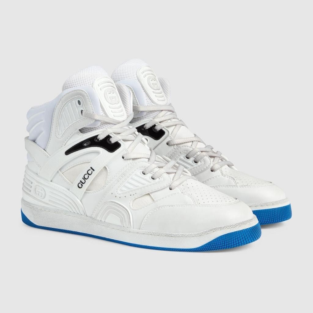 image of Gucci Basket Sneakers In White/blue, Men's (Size 9)