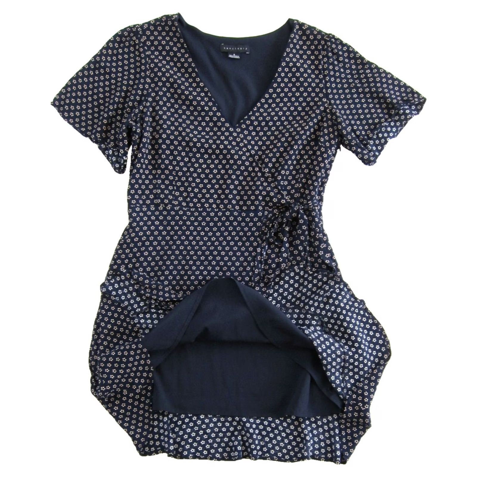 Sanctuary Sanctuary Sanctuary Navy Blue Pink Floral Short Sleeve V-Neck Wrap Dress Woman Size 8 Size 30" / US 8 / IT 44 - 4 Thumbnail
