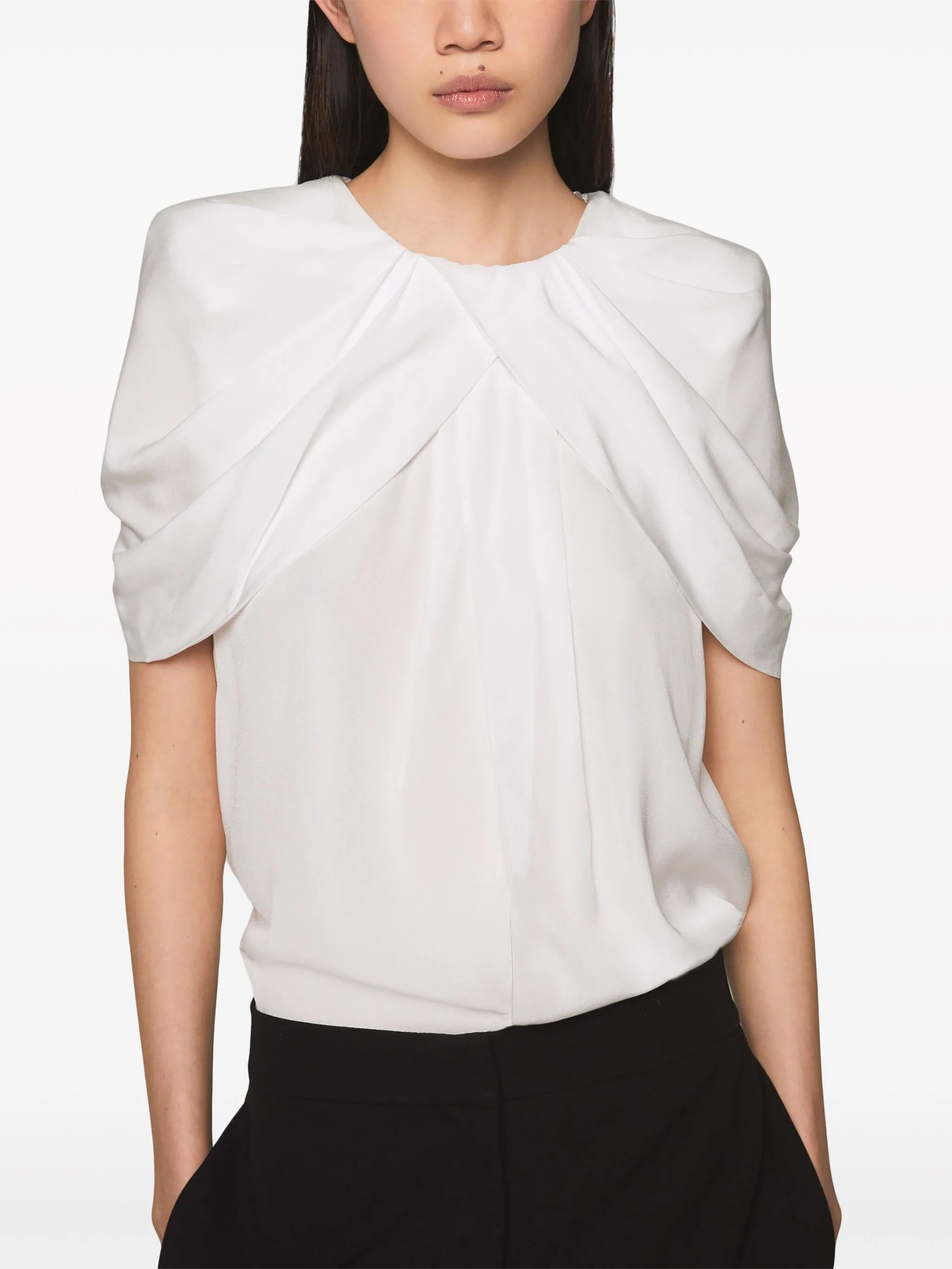 Stella McCartney o1s22i1n1024 Petal Sleeves Satin Blouse in White Size S / US 4 / IT 40 - 4 Thumbnail