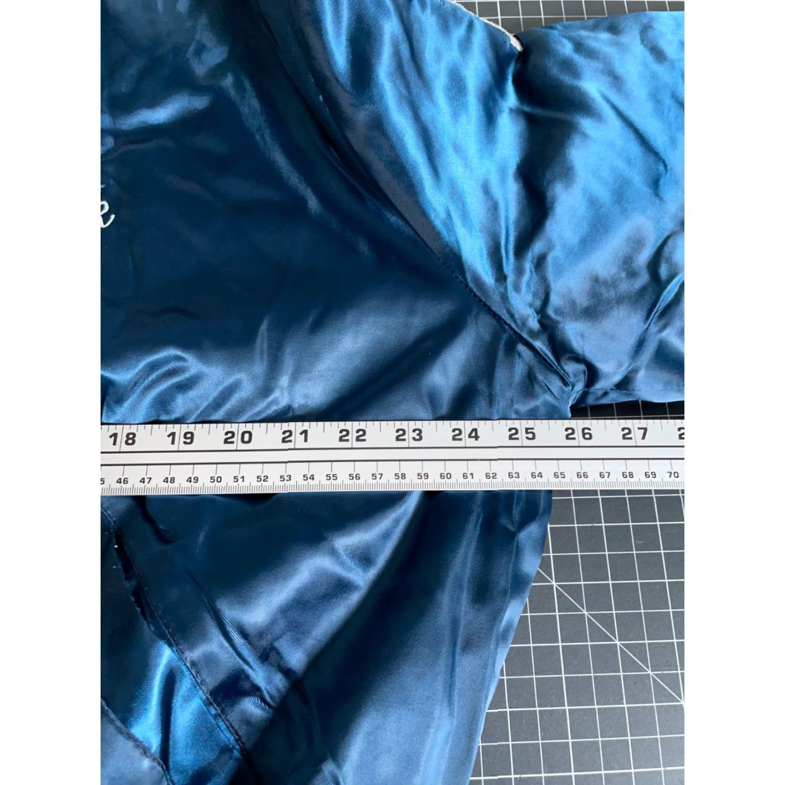 Warehouse VINTAGE 80s Satin Bomber Jacket Mens XL Blue Warehouse Dick chainstitch script Snap Front Pockets Quilted Lined Size US XL / EU 56 / 4 - 4 Thumbnail