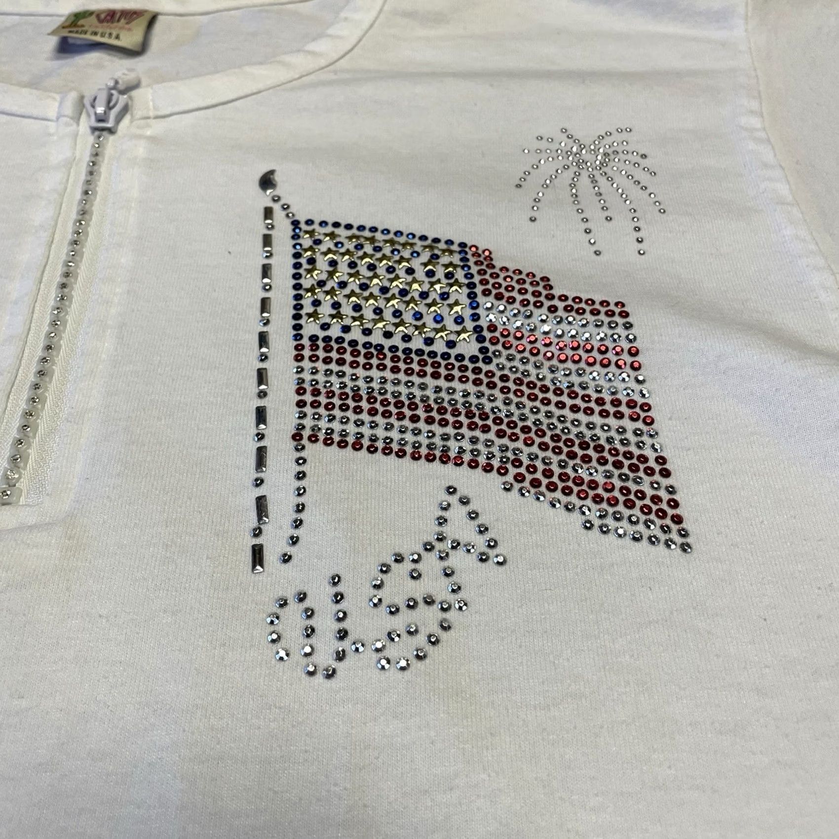 Vintage VINTAGE Cactus Shirt Womens Medium White 1/4 Zip 90s Y2K Rhinestone USA Ladies Size M / US 6-8 / IT 42-44 - 6 Thumbnail