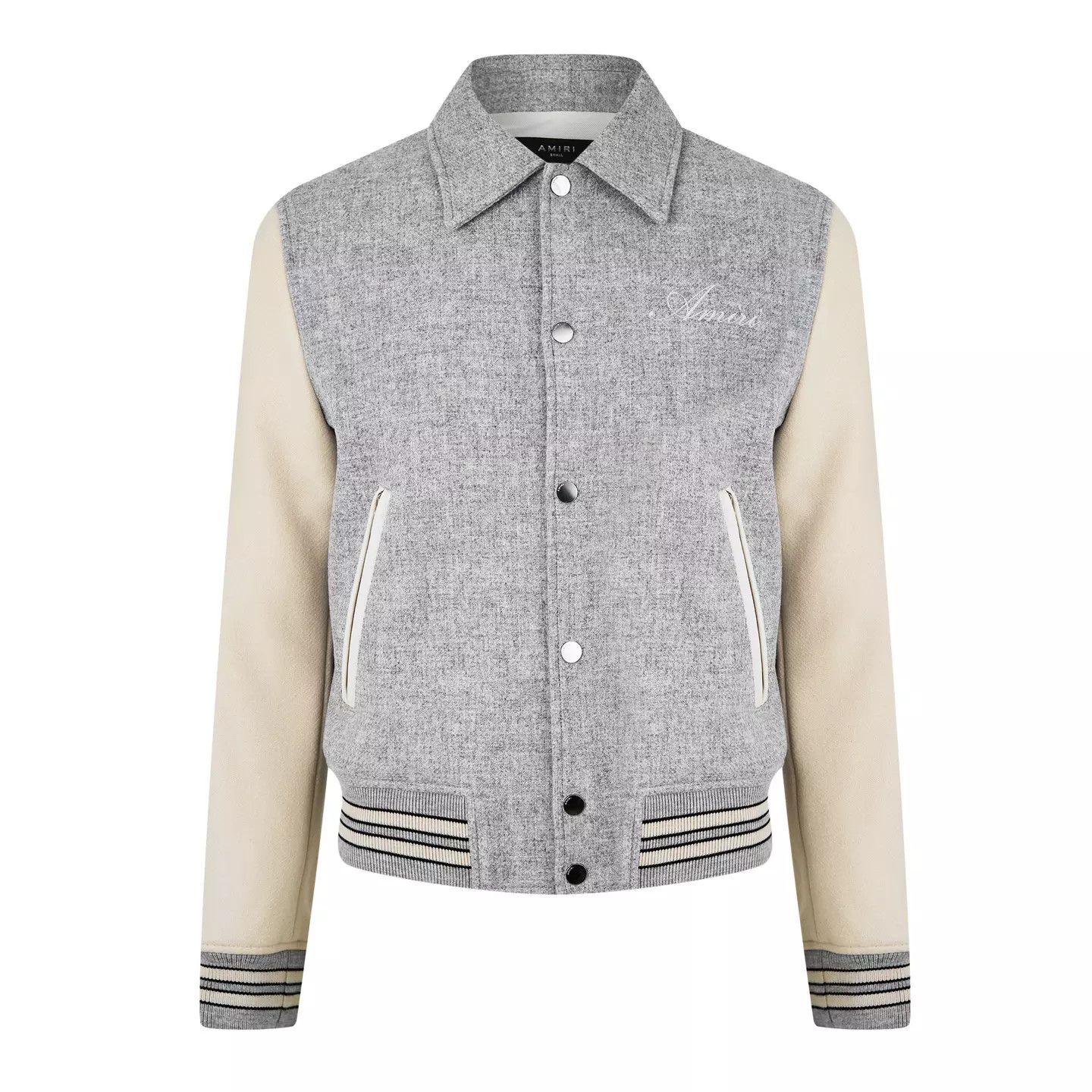 Amiri o1g2r1mq0426 Bones Wool Varsity Jacket in Grey/Ivory Size US L / EU 52-54 / 3 - 1 Thumbnail
