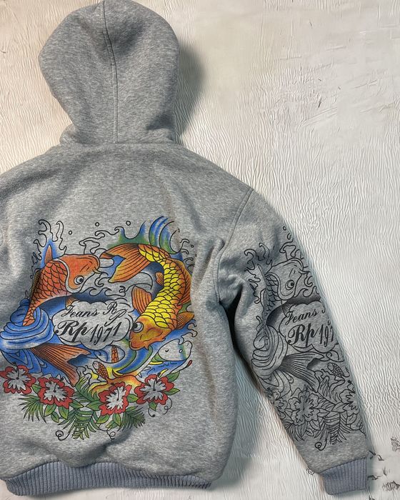 Ed Hardy by Christian Audigier Men’s Designer Zip/Faux Gray XL