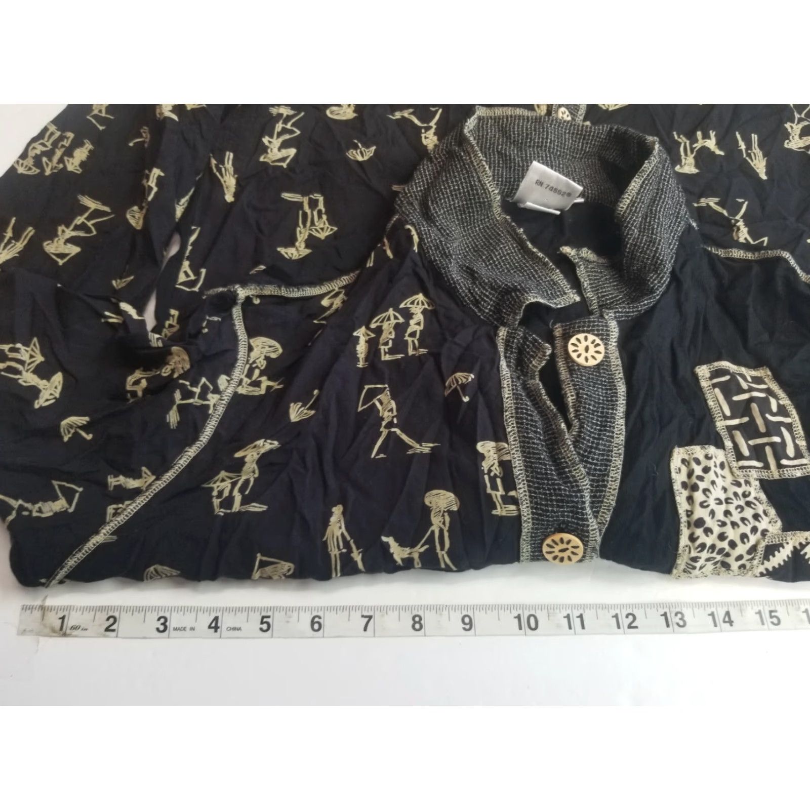 Vintage USINDO Blouse Shirt Open Front Button Black Tunic Long Sleeve M Womens Vintage Size M / US 6-8 / IT 42-44 - 3 Thumbnail