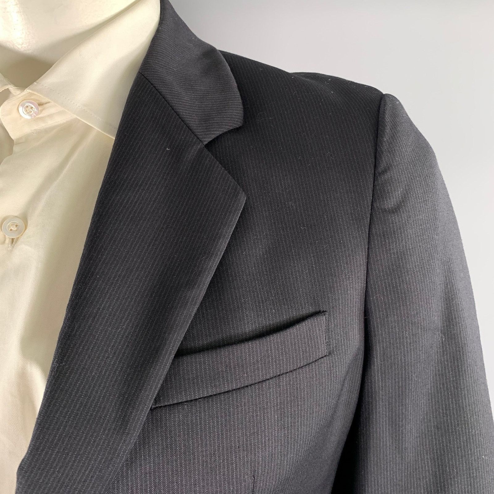 Emporio Armani EMPORIO ARMANI Black Pinstripe Wool Notch Lapel Sport Coat Size 42R - 2 Thumbnail