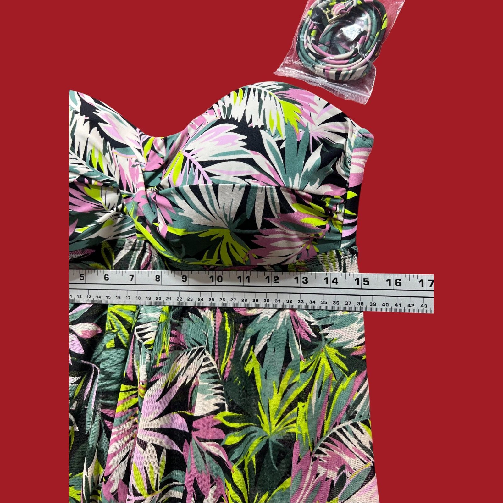 Other Kona Sol -Women's Tropical Leaf Print Flyaway Bandeau Tankin Size ONE SIZE - 5 Thumbnail
