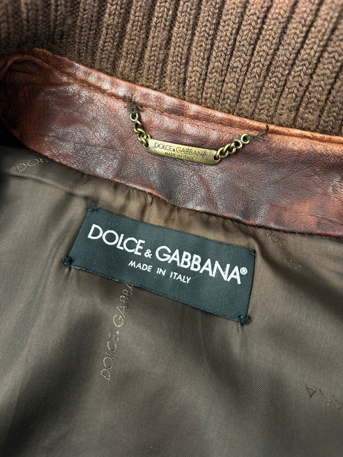 Dolce & Gabbana Dolce Gabbana Brown Faded Chunky Wool Collar Leather Jacket Size US S / EU 44-46 / 1 - 10 Thumbnail