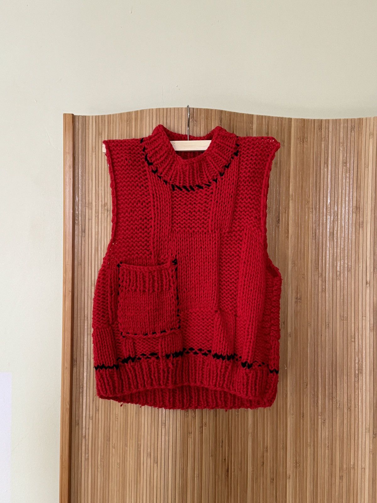 image of Raf Simons Red Knit Vest, Men's (Size Medium)