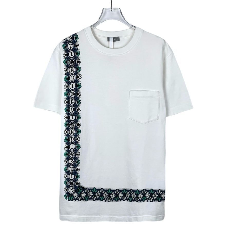 Dior Dior x Stussy Asymmetric Logo Print White Cotton T-Shirt (Si Size US S / EU 44-46 / 1 - 1 Thumbnail