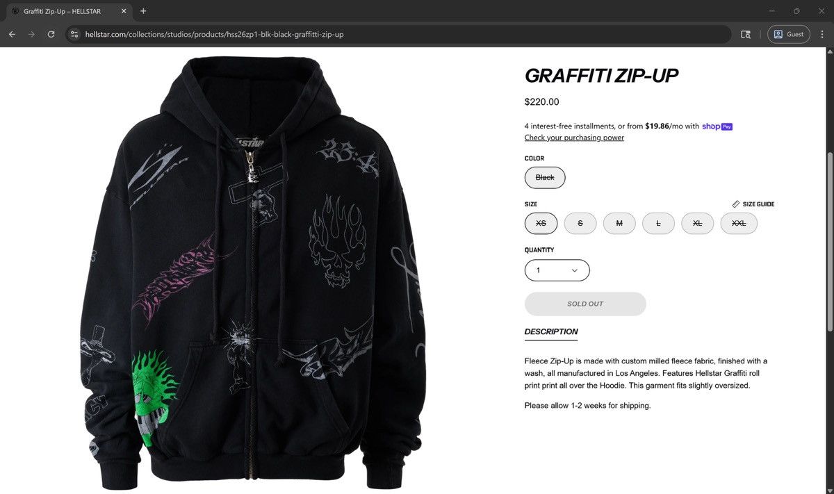 HELLSTAR Hellstar Graffiti Zip Up Hoodie Black Size US M / EU 48-50 / 2 - 23 Thumbnail