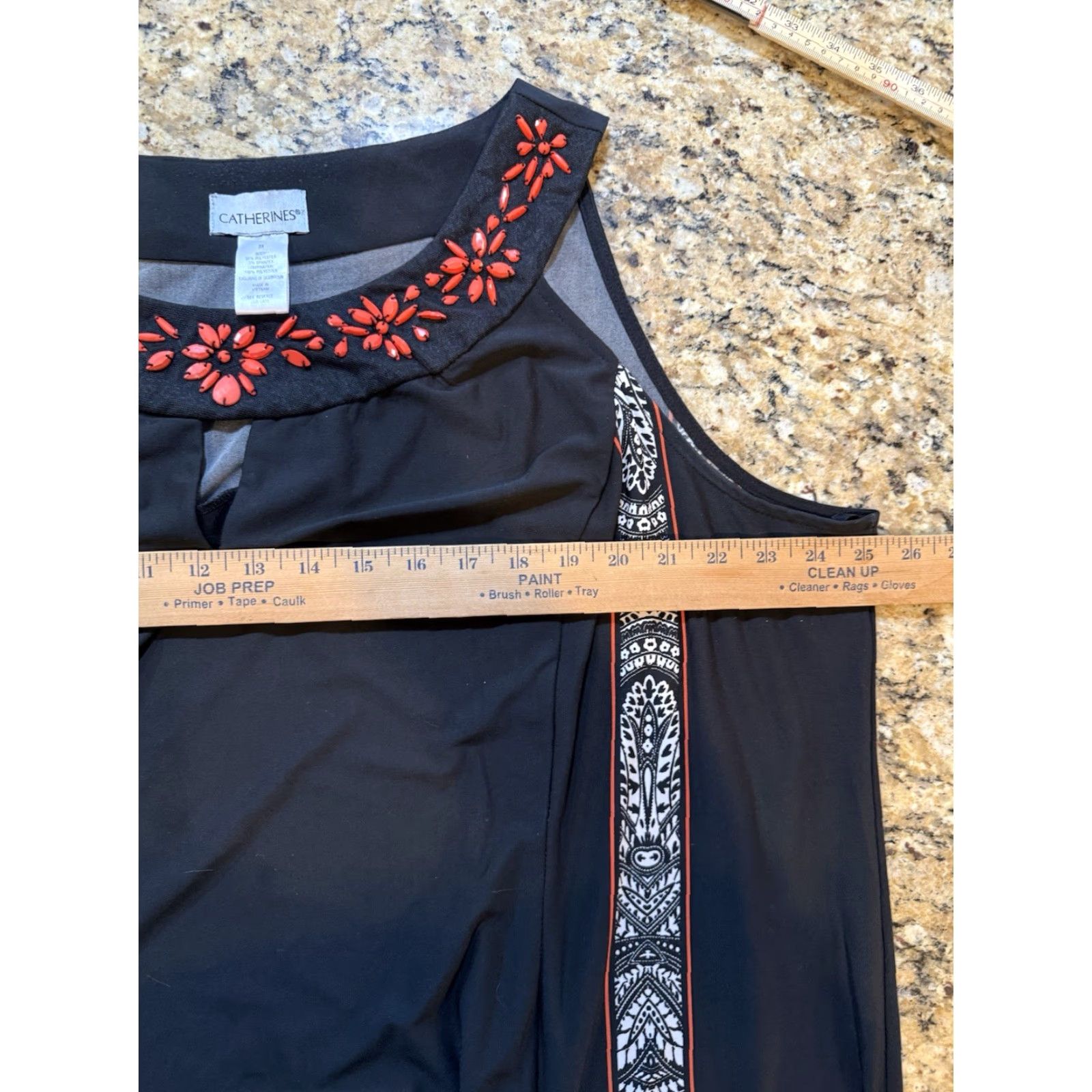 Vintage VINTAGE Catherine's Women’s Black Floral Sleeveless Beaded A-line Shift Dress Plus SZ 3X Ladies Knee Length Women Size XXL / US 16-18 / IT 52-54 - 4 Thumbnail