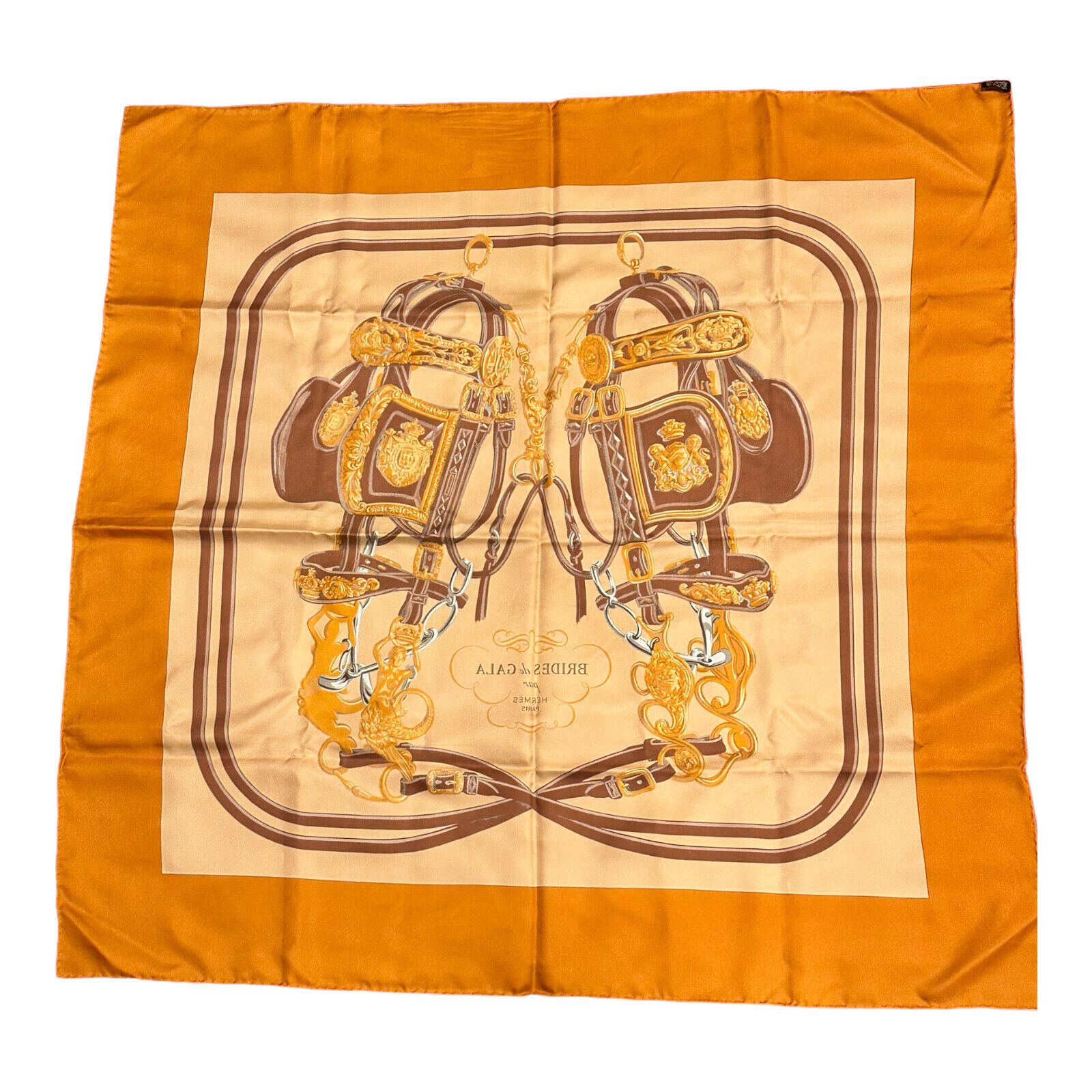 Hermes Brides De Gala 90cm Orange Brown Silk Scarf
