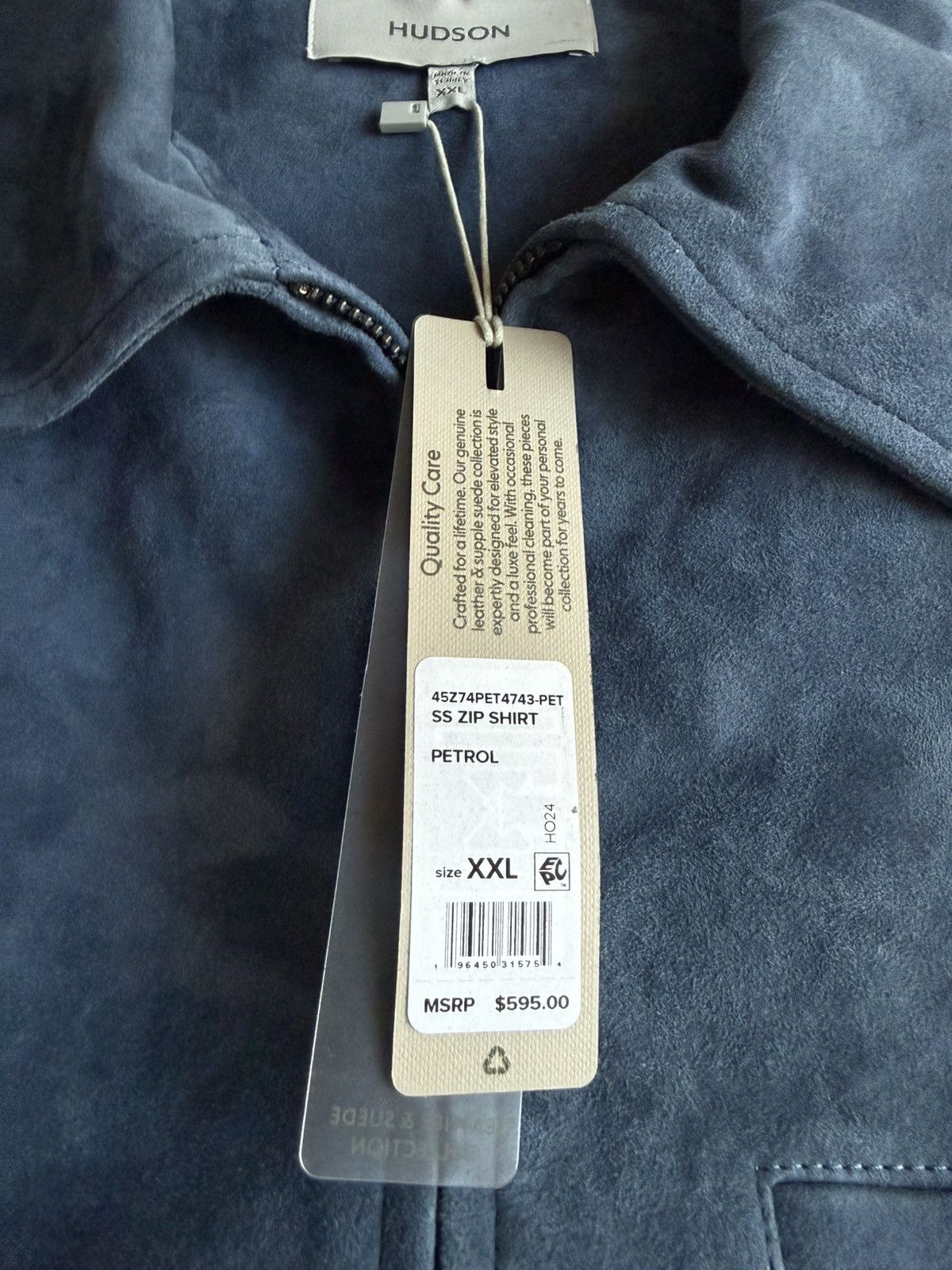 Hudson HUDSON Men’s XXL Petrol Leather Suede Zip Shirt Short Sleeve Size US XXL / EU 58 / 5 - 4 Thumbnail