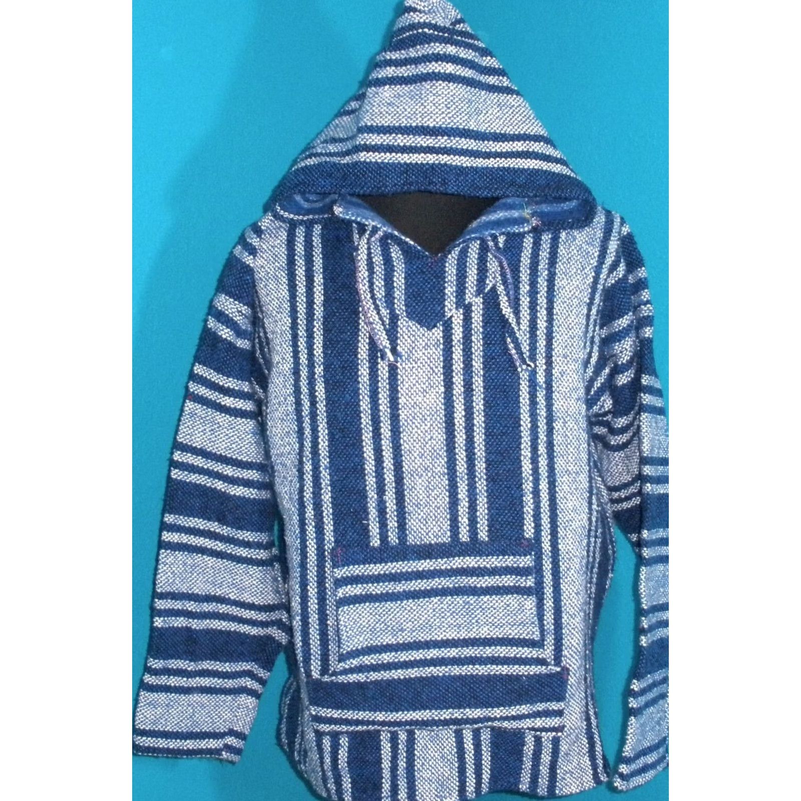 Vintage Vel Mex Pullover Hoodie Adult M/L Striped Blue/White Hooded Baja Beach Hippie Knit Acrylic Spring Fall Winter Jacket Shirt category: Hoodie Size US M / EU 48-50 / 2 - 2 Thumbnail