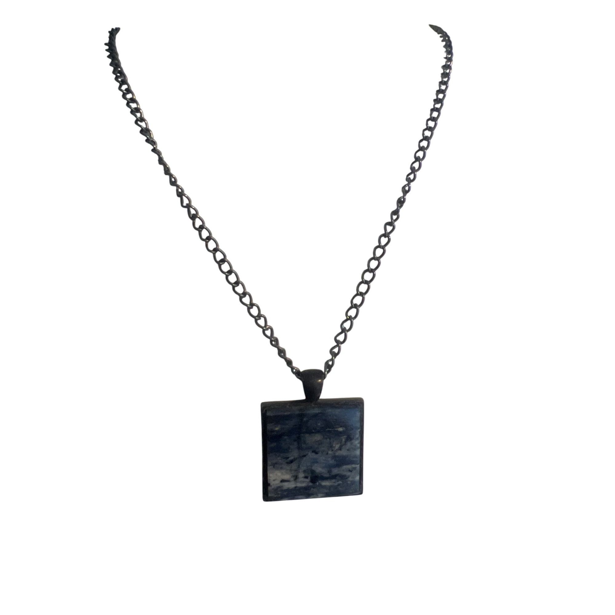 Other Vintage Square Marble Effect Pendant Necklace Black Chain Mi Size ONE SIZE - 2 Thumbnail